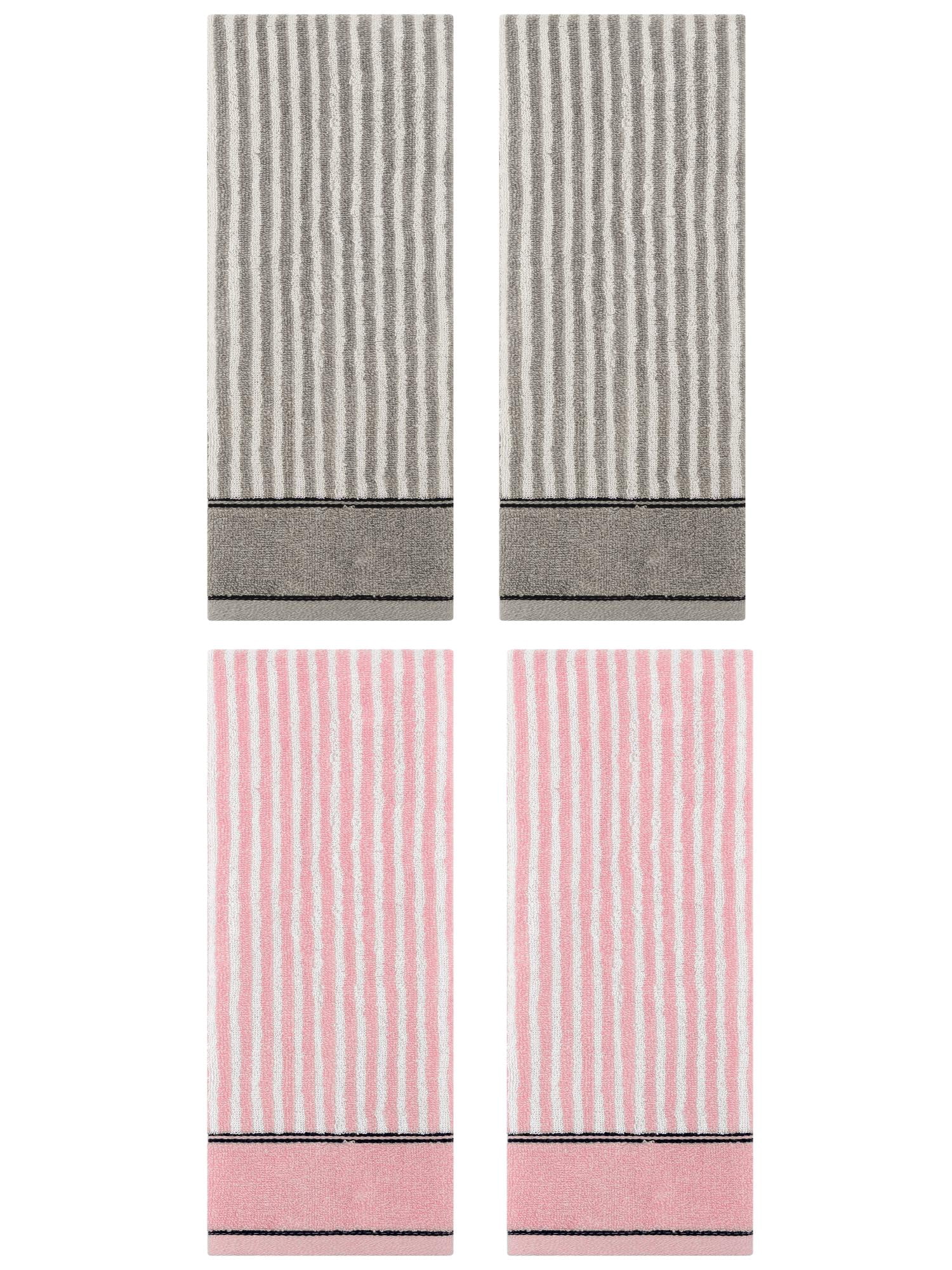 Unique Bargains 4 Pcs Striped Cotton Bathroom Hand Towels 13 x 29 Inch Pink/Grey