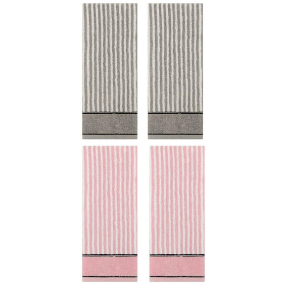 Unique Bargains 4 Pcs Striped Cotton Bathroom Hand Towels 13 x 29 Inch Pink/Grey