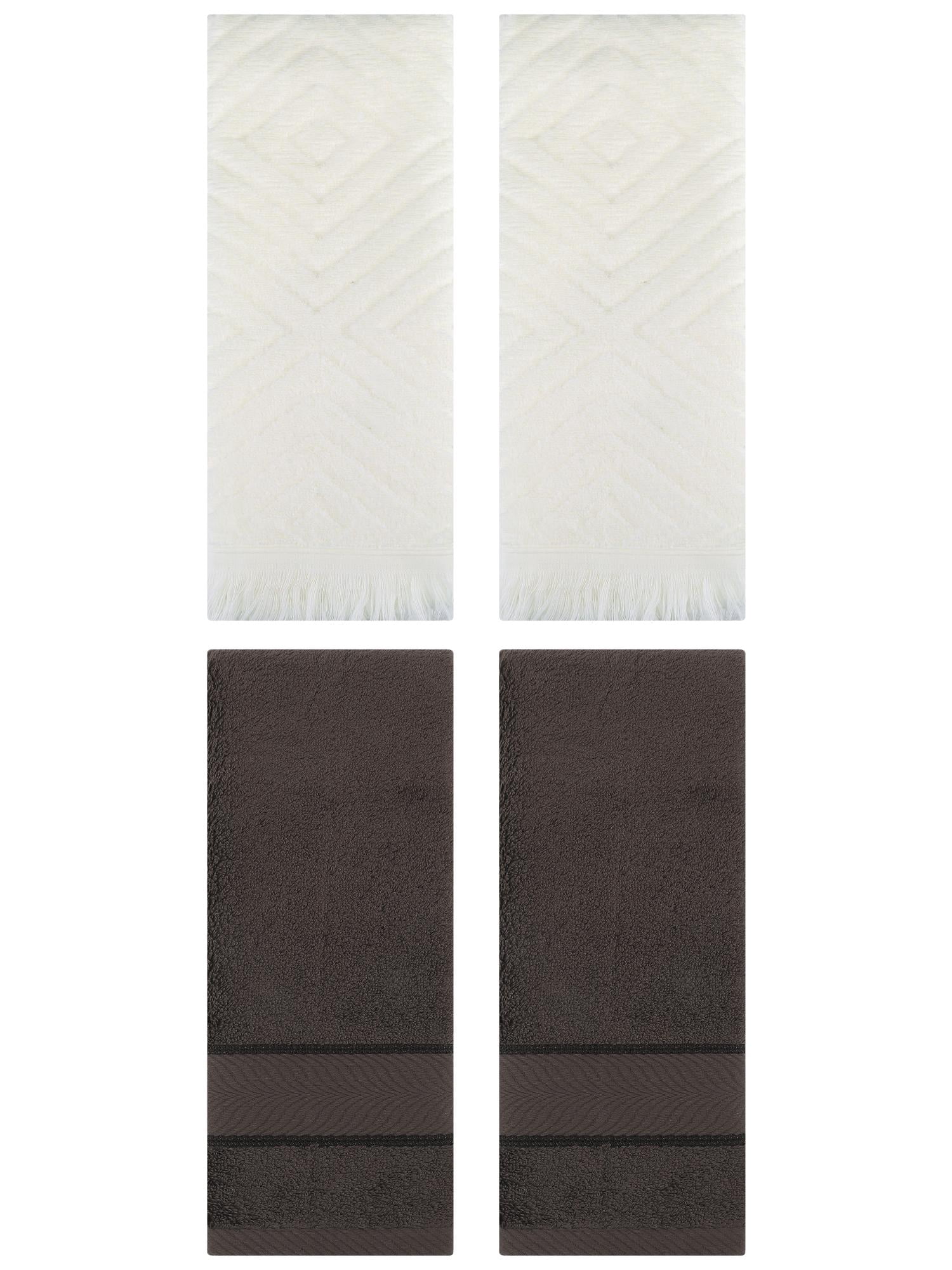 Unique Bargains 4 Pcs Striped Cotton Hand Towel Decor Dark Brown/Beige 14" x 30"/13" x 29"