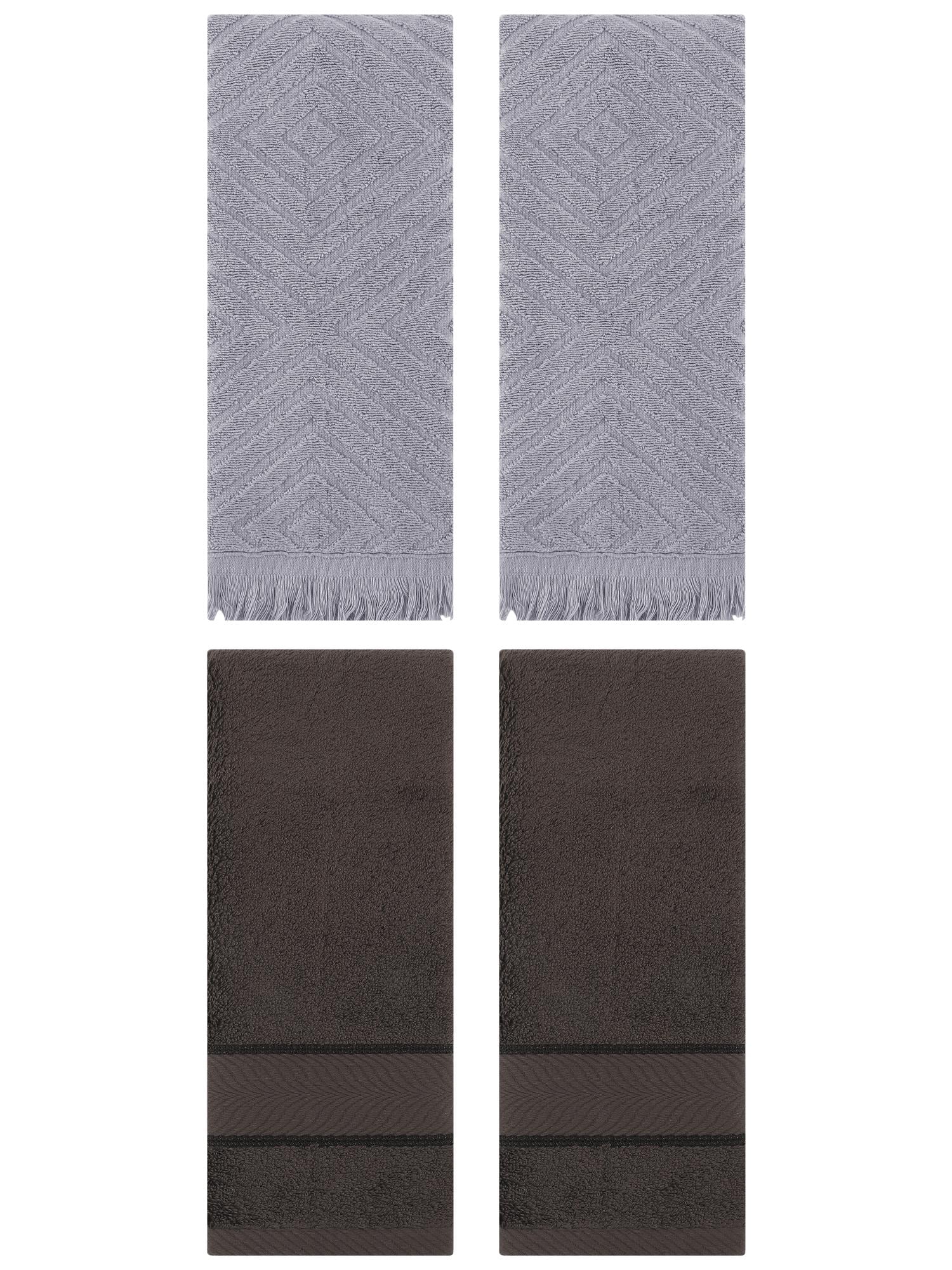 Unique Bargains 4 Pcs Striped Cotton Hand Towel Decor Dark Brown/Grey 14" x 30"/13" x 29"