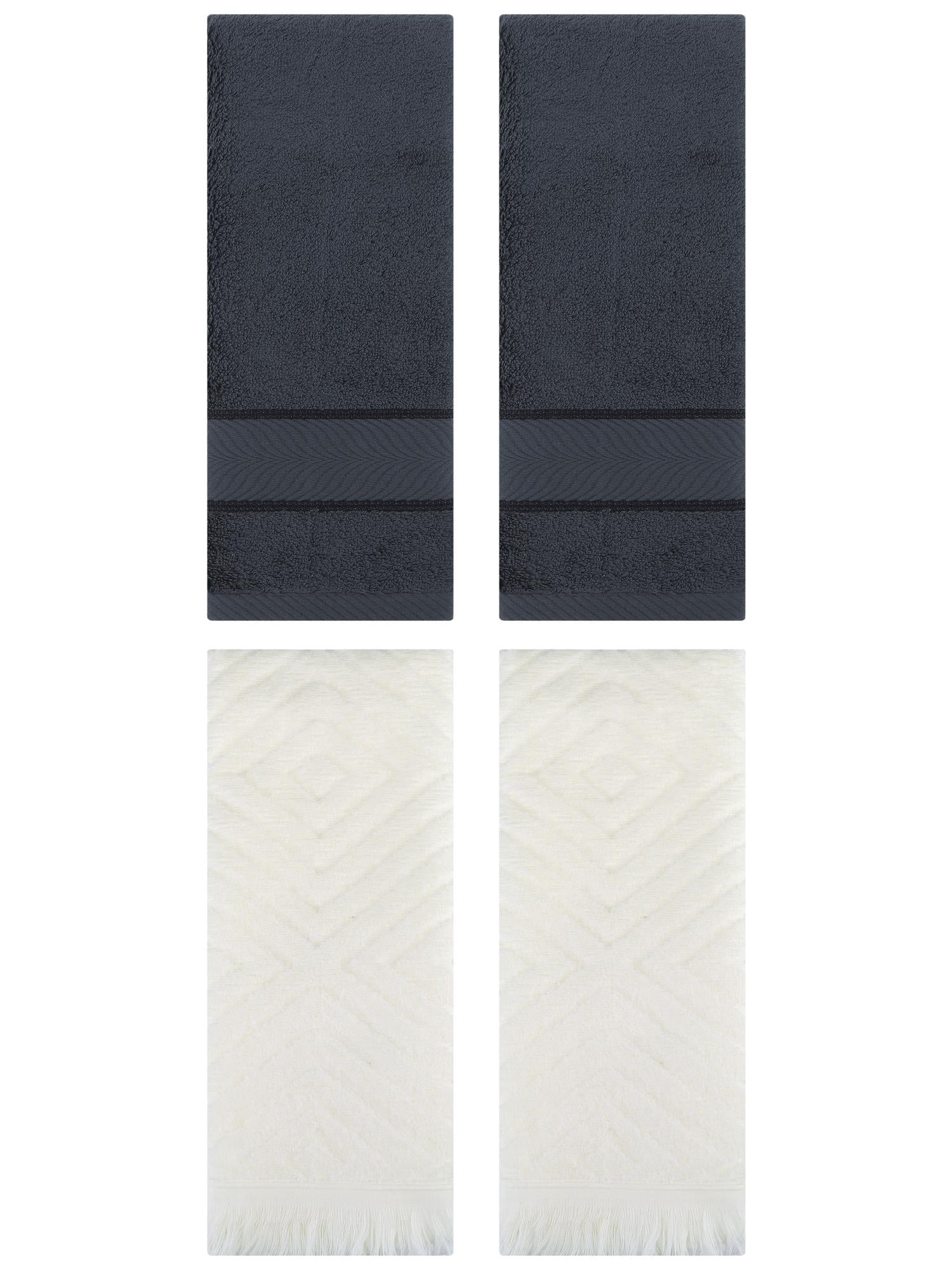 Unique Bargains 4 Pcs Striped Cotton Hand Towel Decor Dark Grey/Beige 14" x 30"/13" x 29"