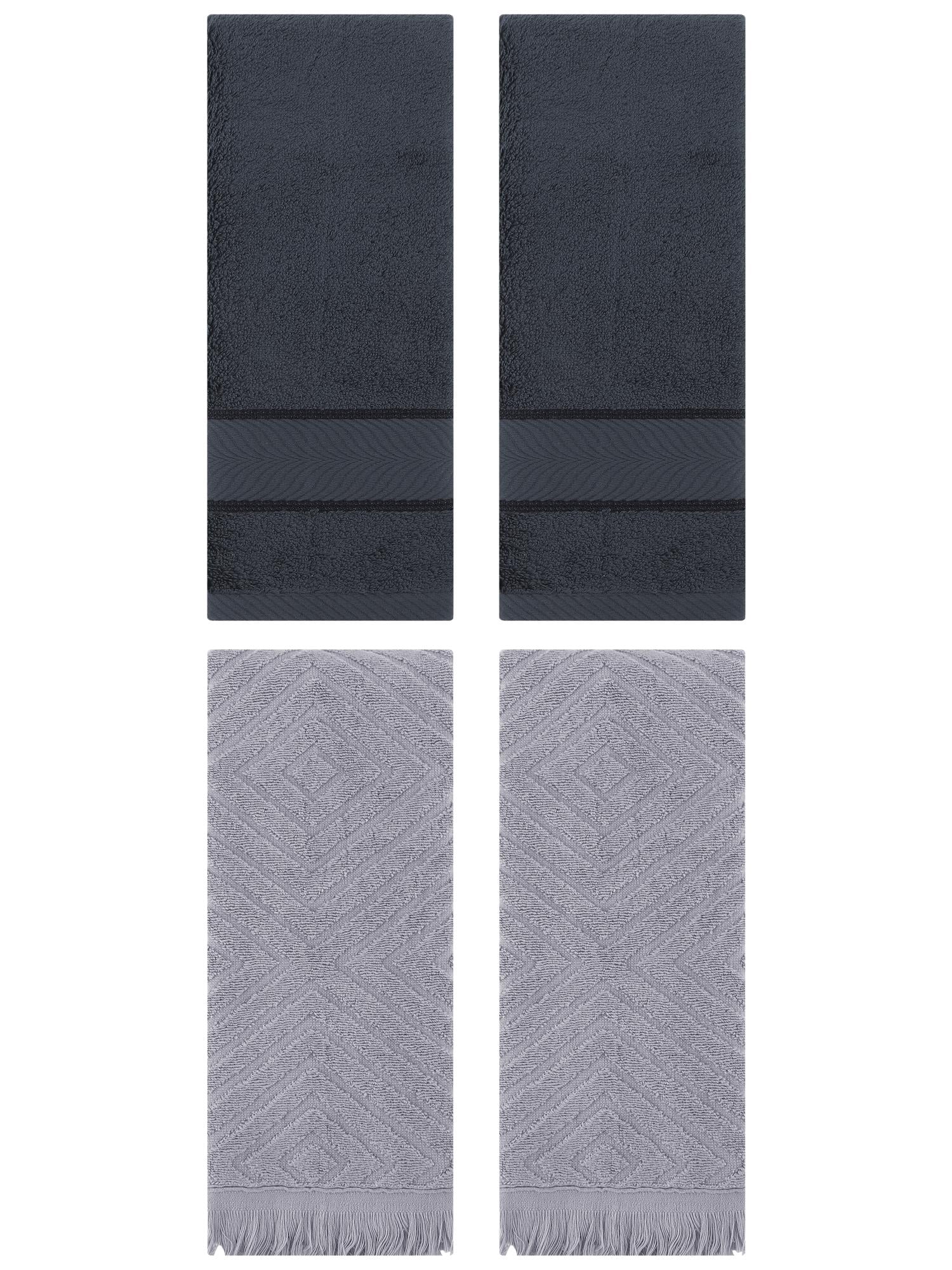 Unique Bargains 4 Pcs Striped Cotton Hand Towel Decor Dark Grey/Grey 14" x 30"/13" x 29"