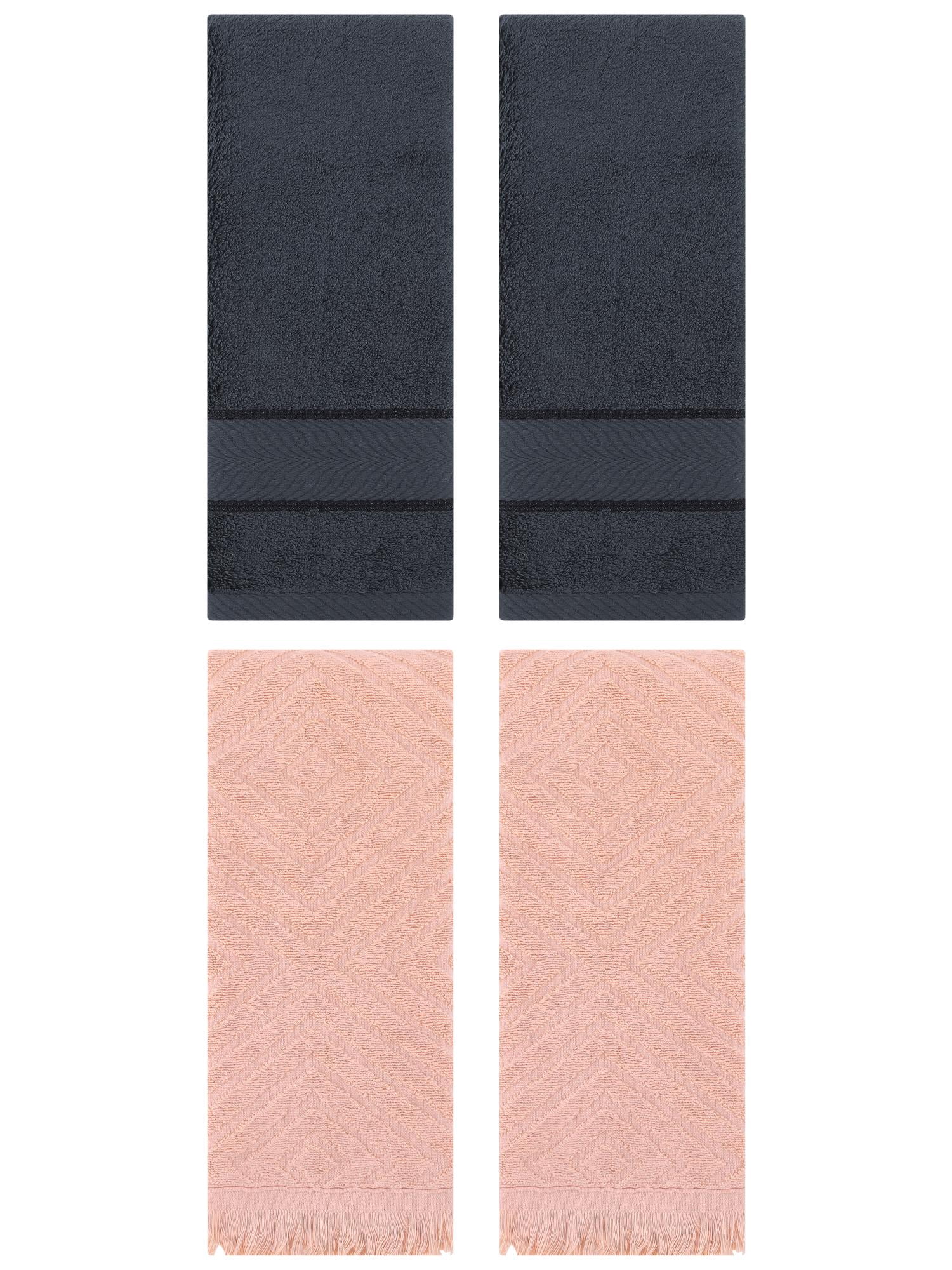 Unique Bargains 4 Pcs Striped Cotton Hand Towel Decor Dark Grey/Orange 14" x 30"/13" x 29"
