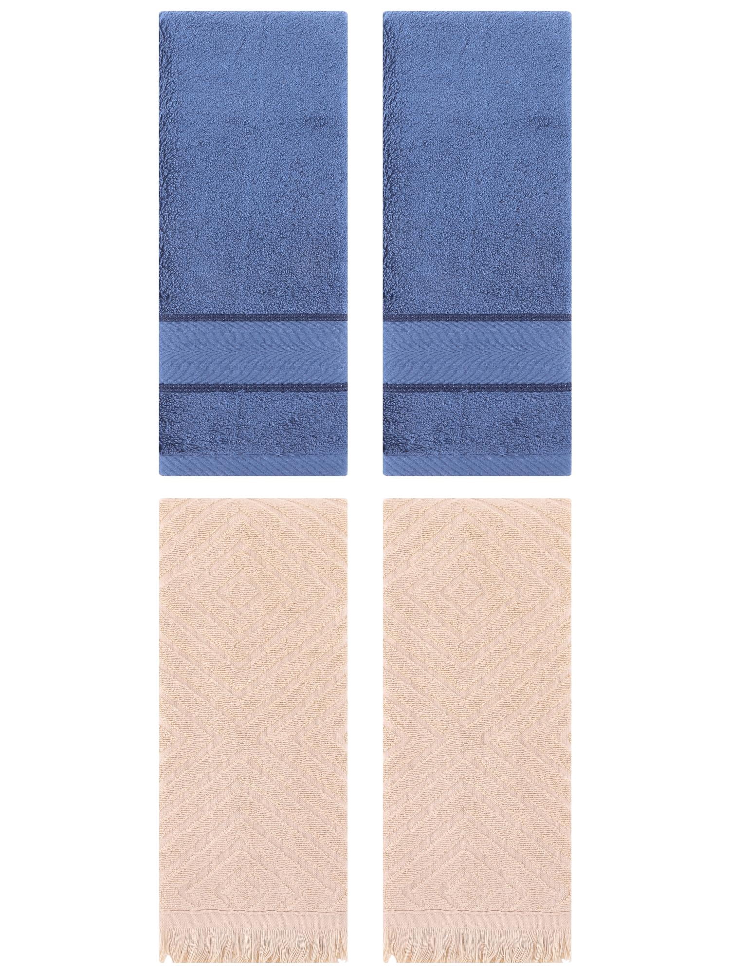 Unique Bargains 4 Pcs Striped Cotton Hand Towel Decor Light Blue/Brown 14" x 30"/13" x 29"