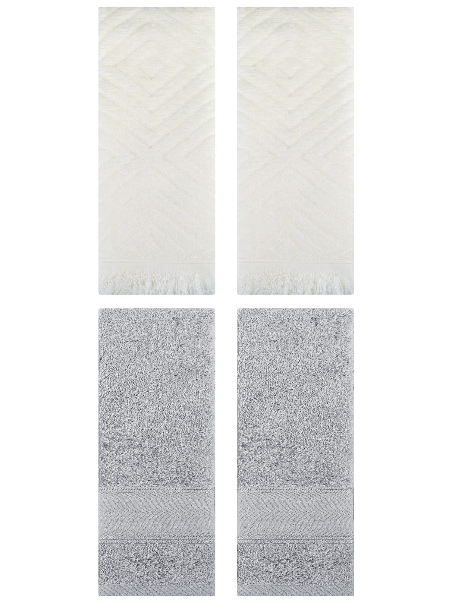 Unique Bargains 4 Pcs Striped Cotton Hand Towel Decor Light Grey/Beige 14" x 30"/13" x 29"