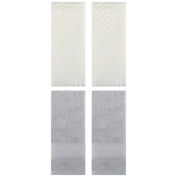 Unique Bargains 4 Pcs Striped Cotton Hand Towel Decor Light Grey/Beige 14" x 30"/13" x 29"