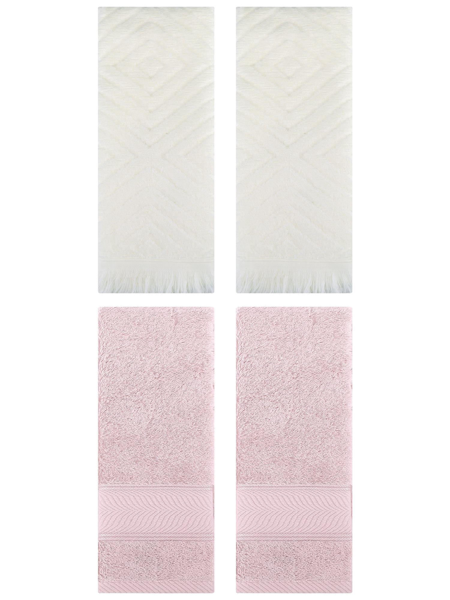Unique Bargains 4 Pcs Striped Cotton Hand Towel Decor Light Pink/Beige 14" x 30"/13" x 29"