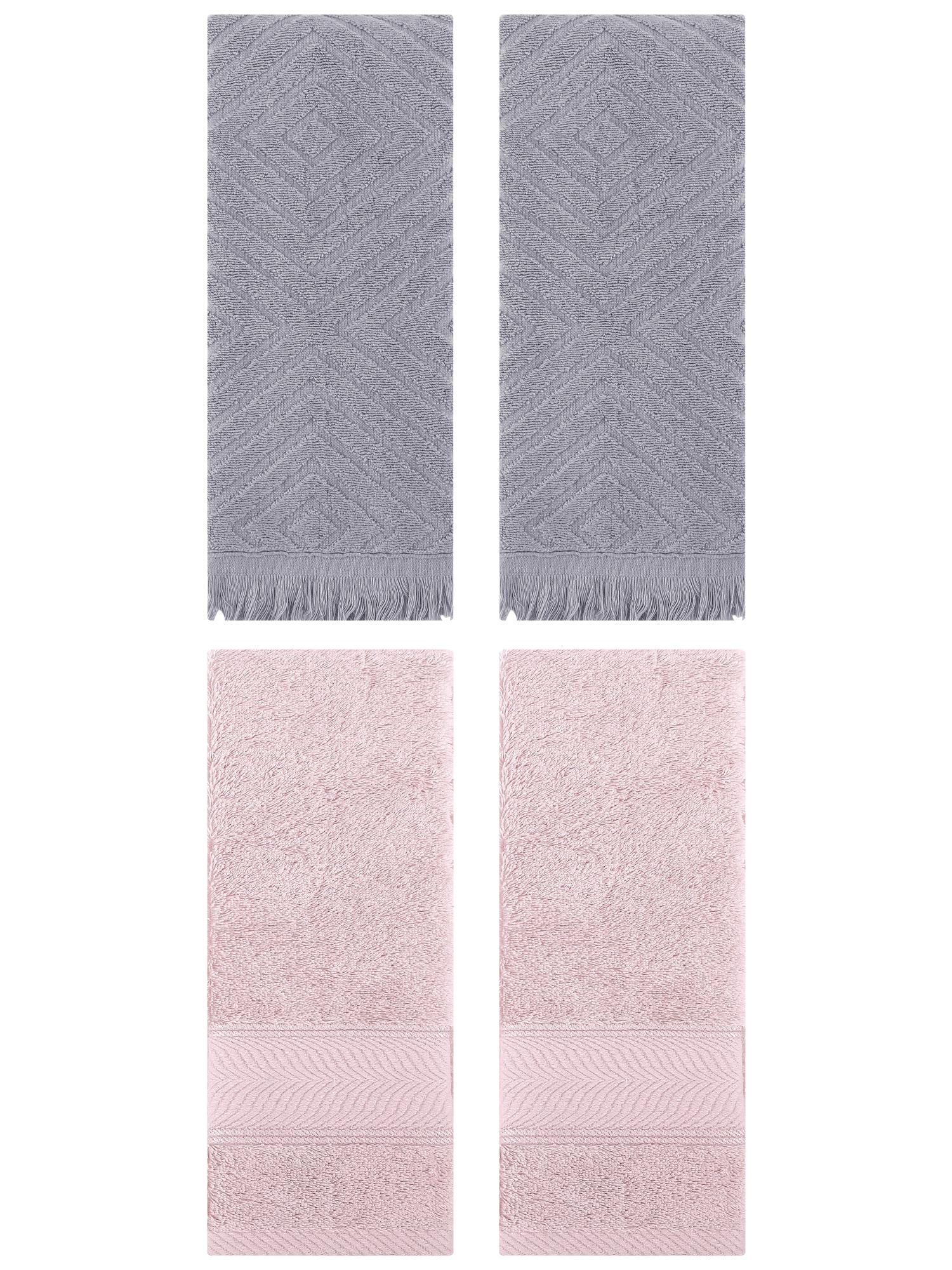 Unique Bargains 4 Pcs Striped Cotton Hand Towel Decor Light Pink/Grey 14" x 30"/13" x 29"