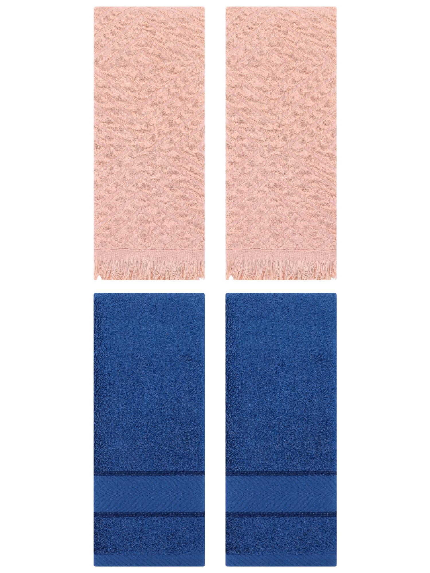 Unique Bargains 4 Pcs Striped Cotton Hand Towel Decor Navy Blue/Orange 14" x 30"/13" x 29"