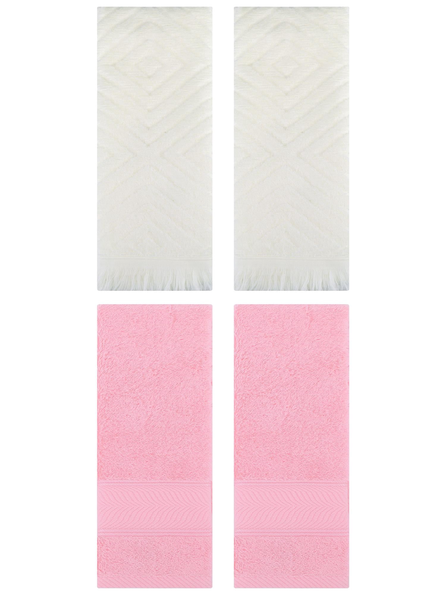 Unique Bargains 4 Pcs Striped Cotton Hand Towel Decor Pink/Beige 14" x 30"/13" x 29"