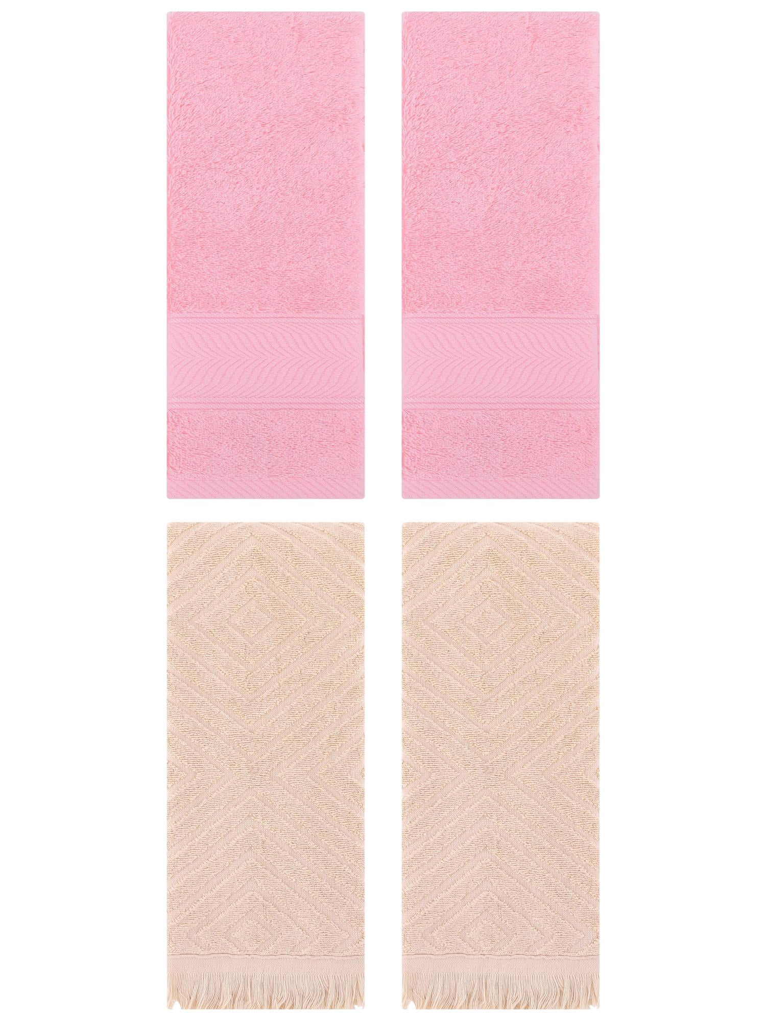 Unique Bargains 4 Pcs Striped Cotton Hand Towel Decor Pink/Brown 14" x 30"/13" x 29"