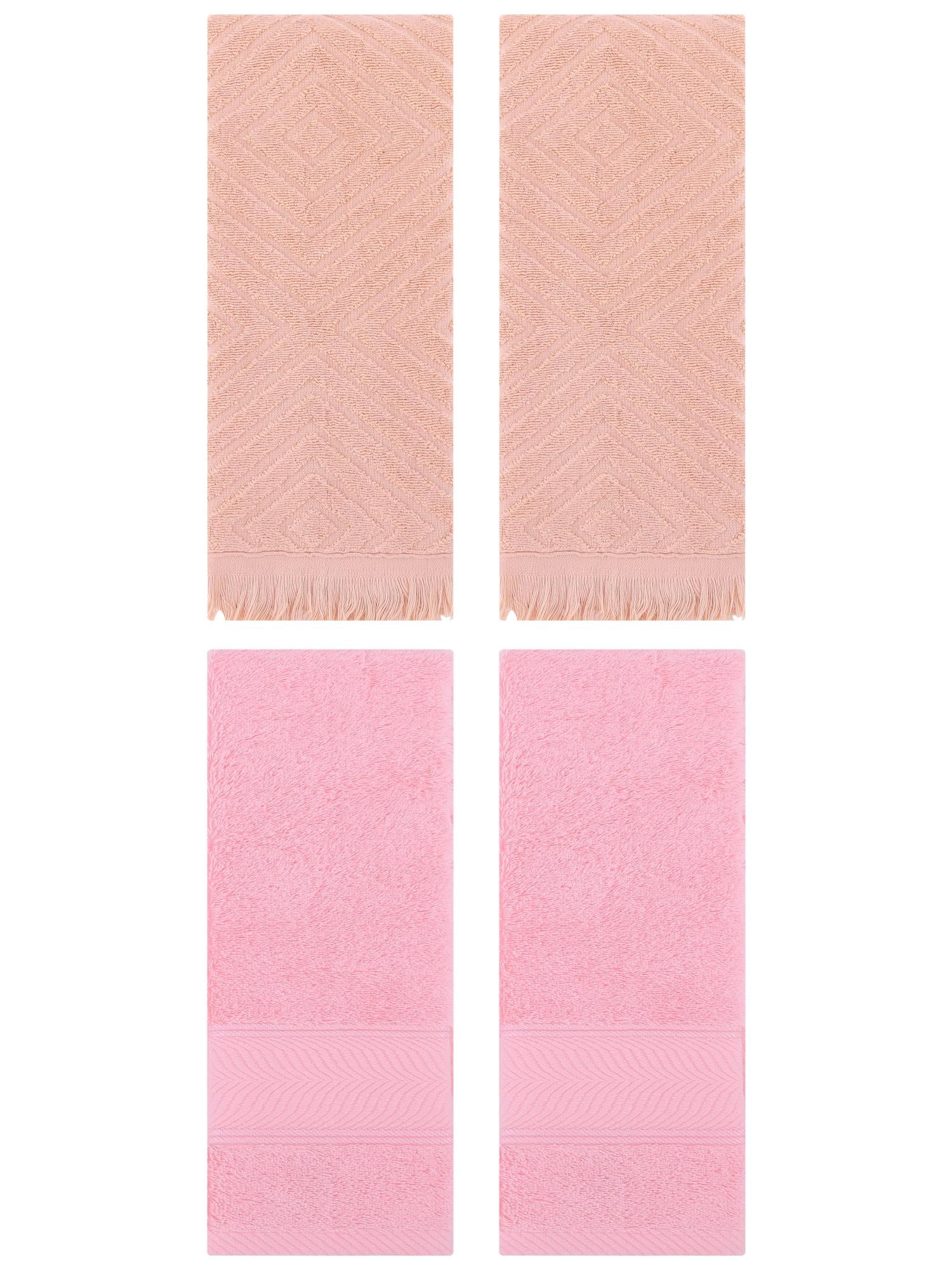 Unique Bargains 4 Pcs Striped Cotton Hand Towel Decor Pink/Orange 14" x 30"/13" x 29"