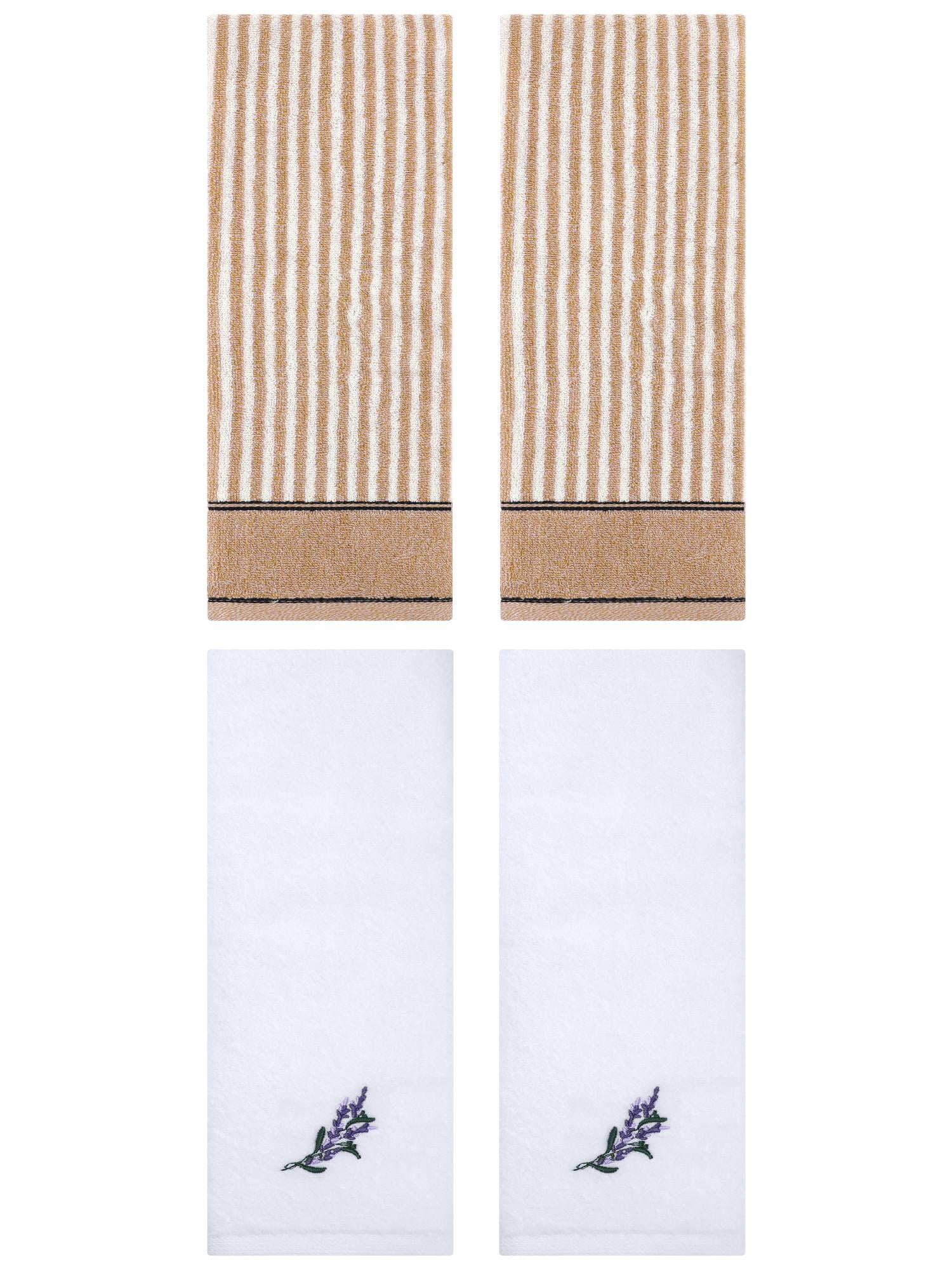Unique Bargains 4 Pcs Striped Cotton Hand Towel Set 13 x 29 Inch Brown/White