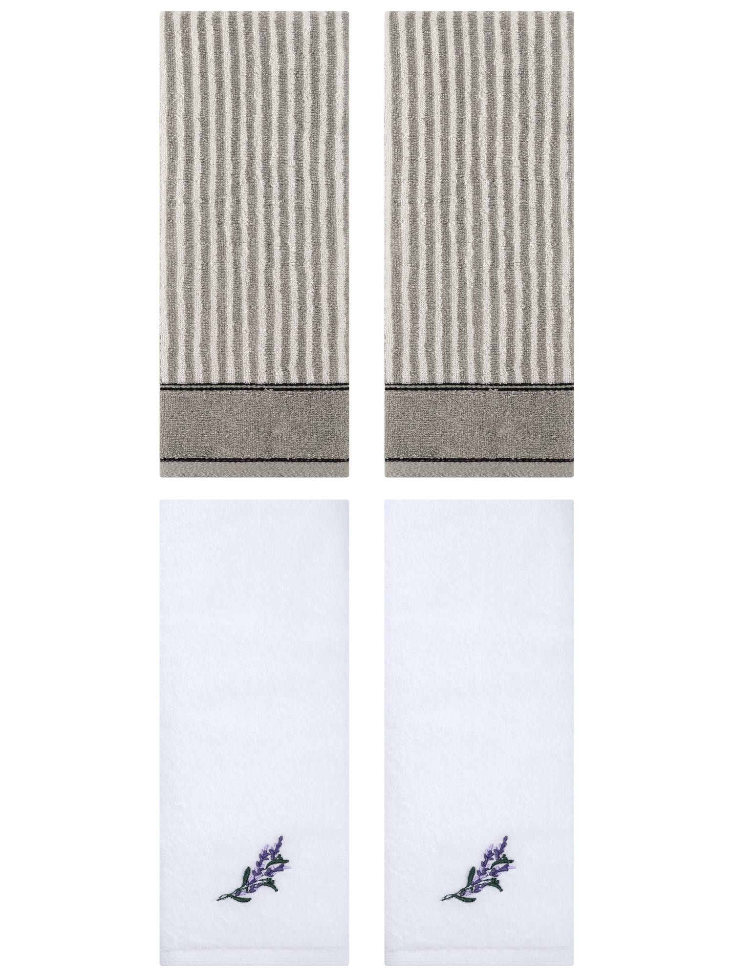 Unique Bargains 4 Pcs Striped Cotton Hand Towel Set 13 x 29 Inch Grey/White
