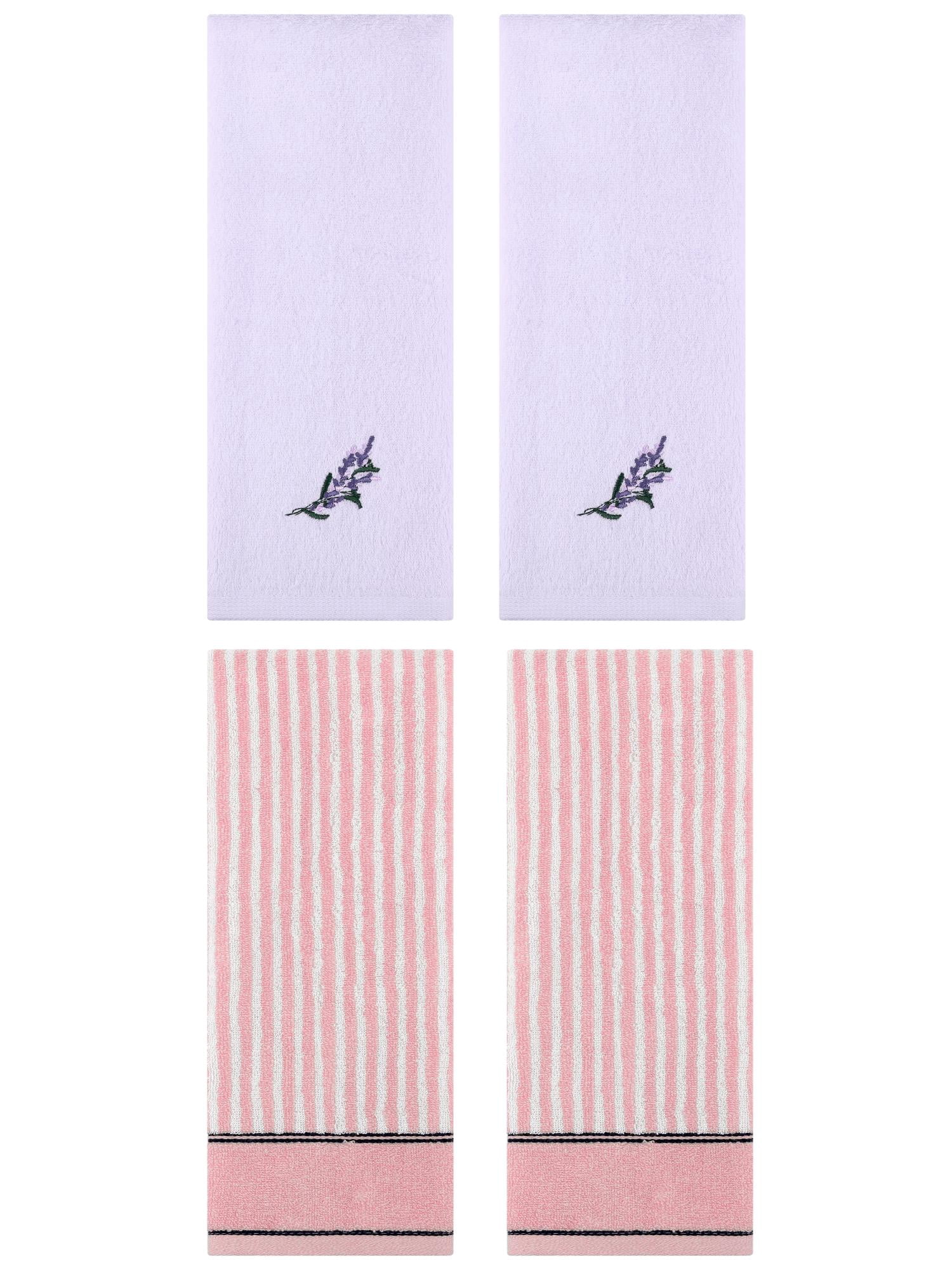 Unique Bargains 4 Pcs Striped Cotton Hand Towel Set 13 x 29 Inch Pink/Purple