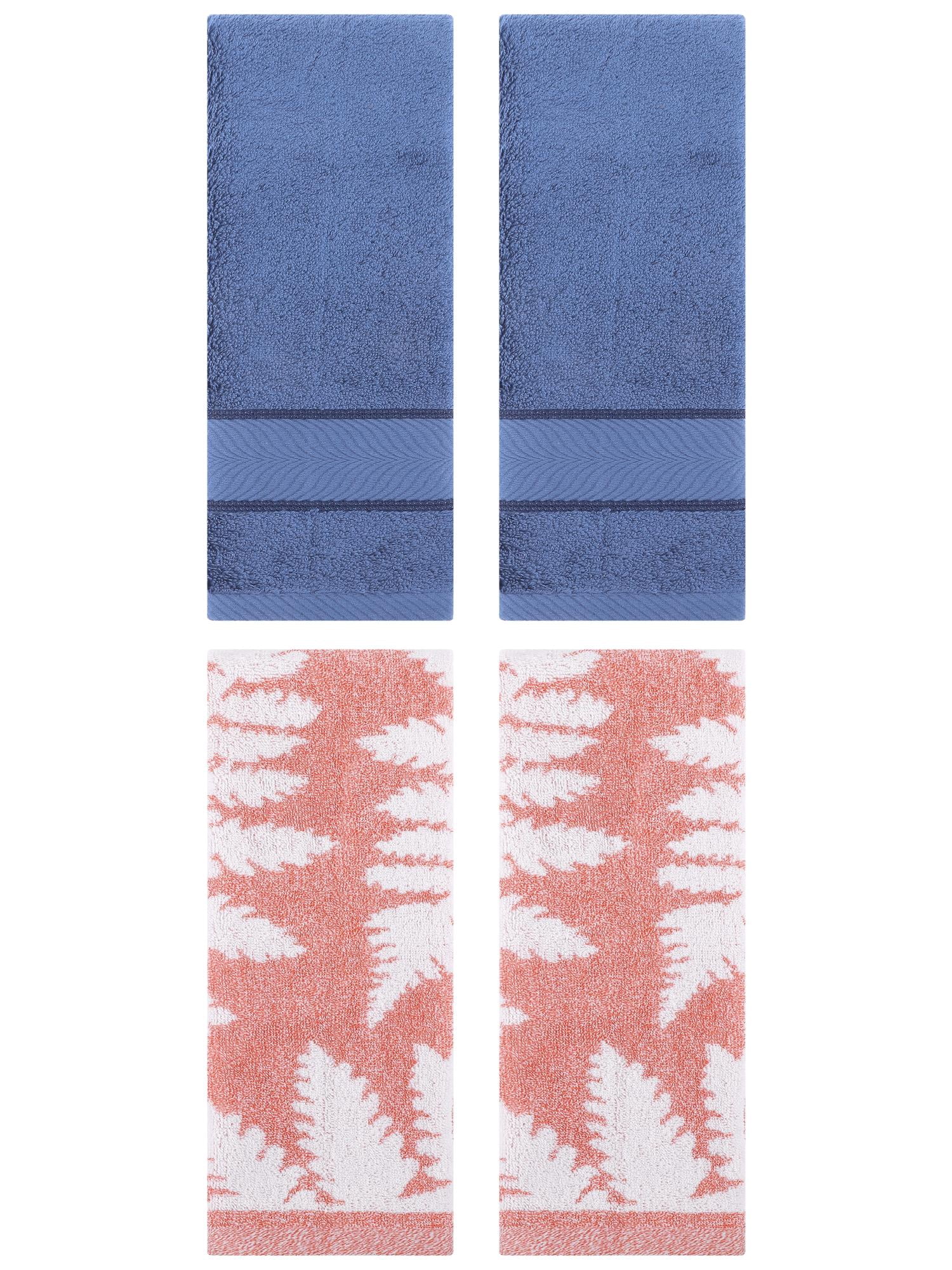 Unique Bargains 4 Pcs Striped Cotton Soft Hand Light Blue/Pink 14" x 30"/13" x 29"