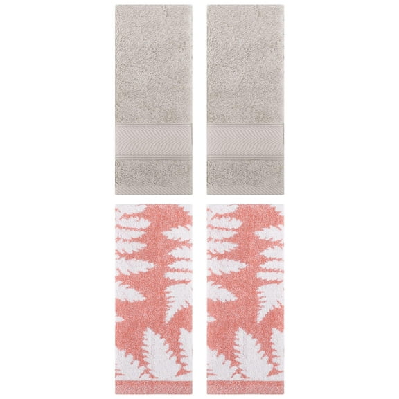 Unique Bargains 4 Pcs Striped Cotton Soft Hand Light Brown/Pink 14" x 30"/13" x 29"