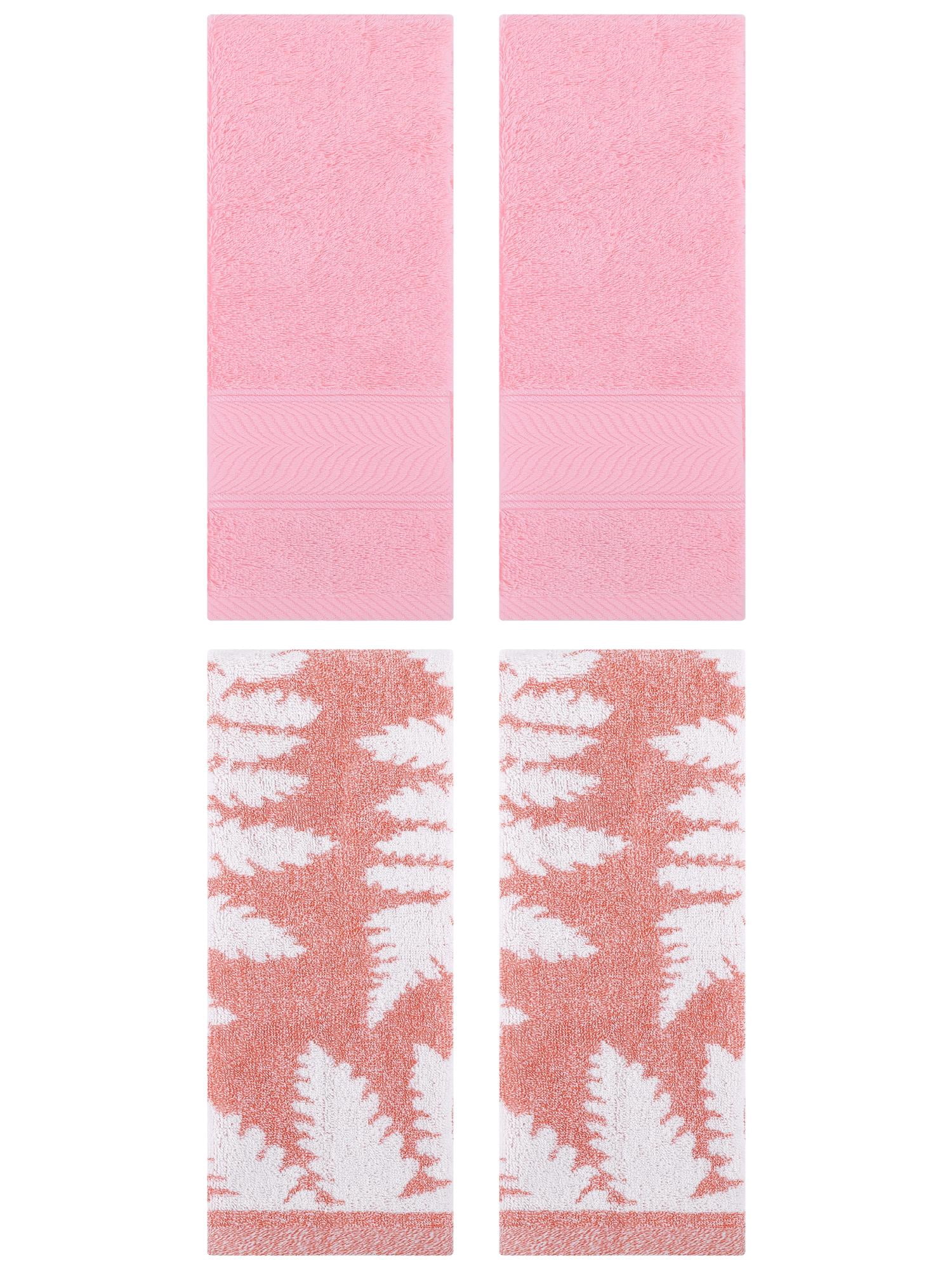 Unique Bargains 4 Pcs Striped Cotton Soft Hand Pink 14" x 30"/13" x 29"