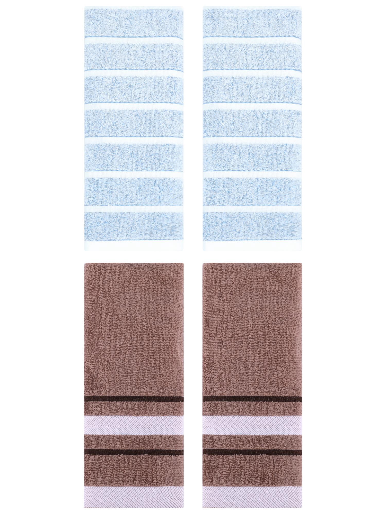 Unique Bargains 4 Pcs Striped Hand Towel 13 x 29 Inch Blue/Brown