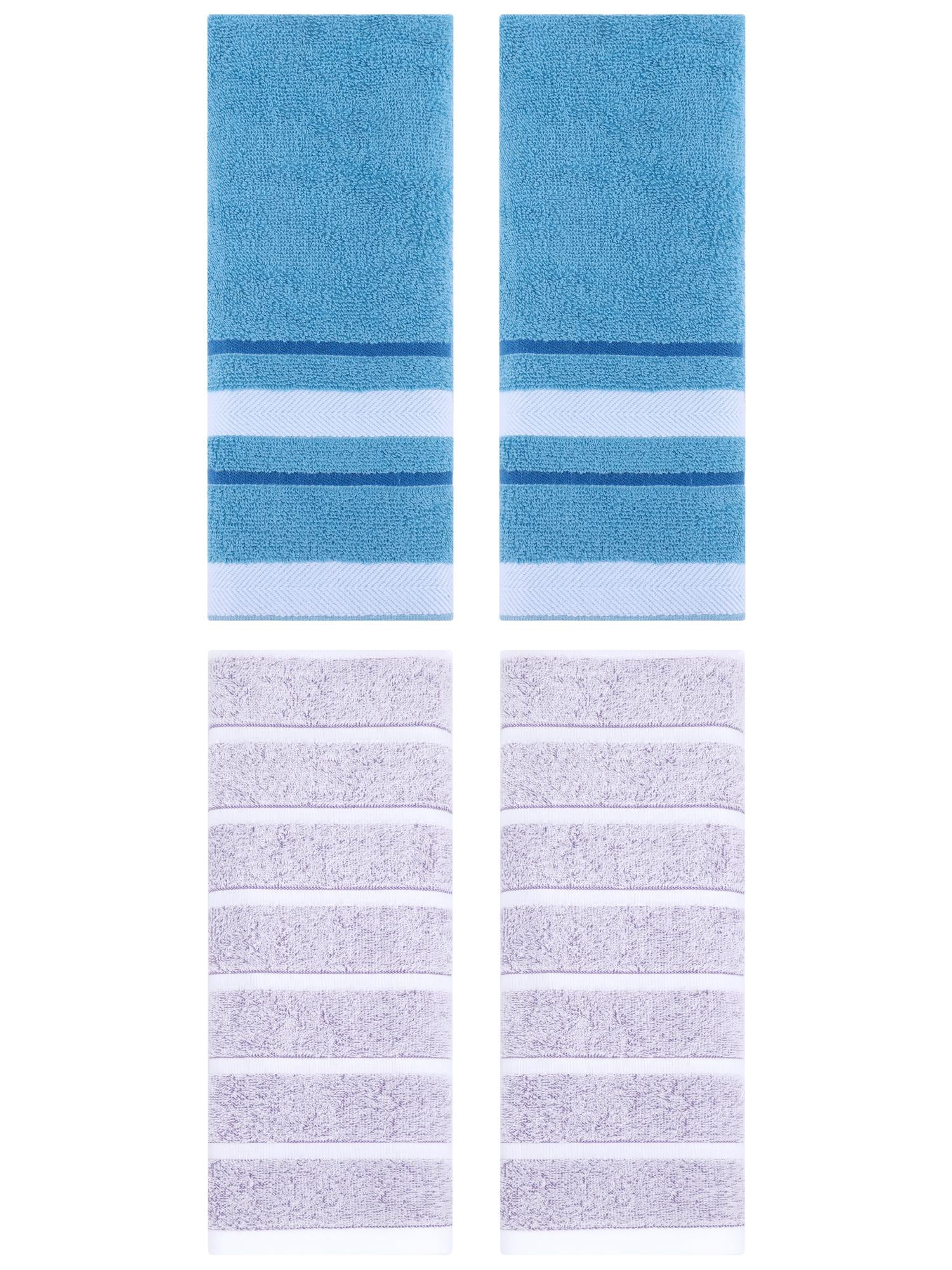 Unique Bargains 4 Pcs Striped Hand Towel 13 x 29 Inch Light Purple/Blue