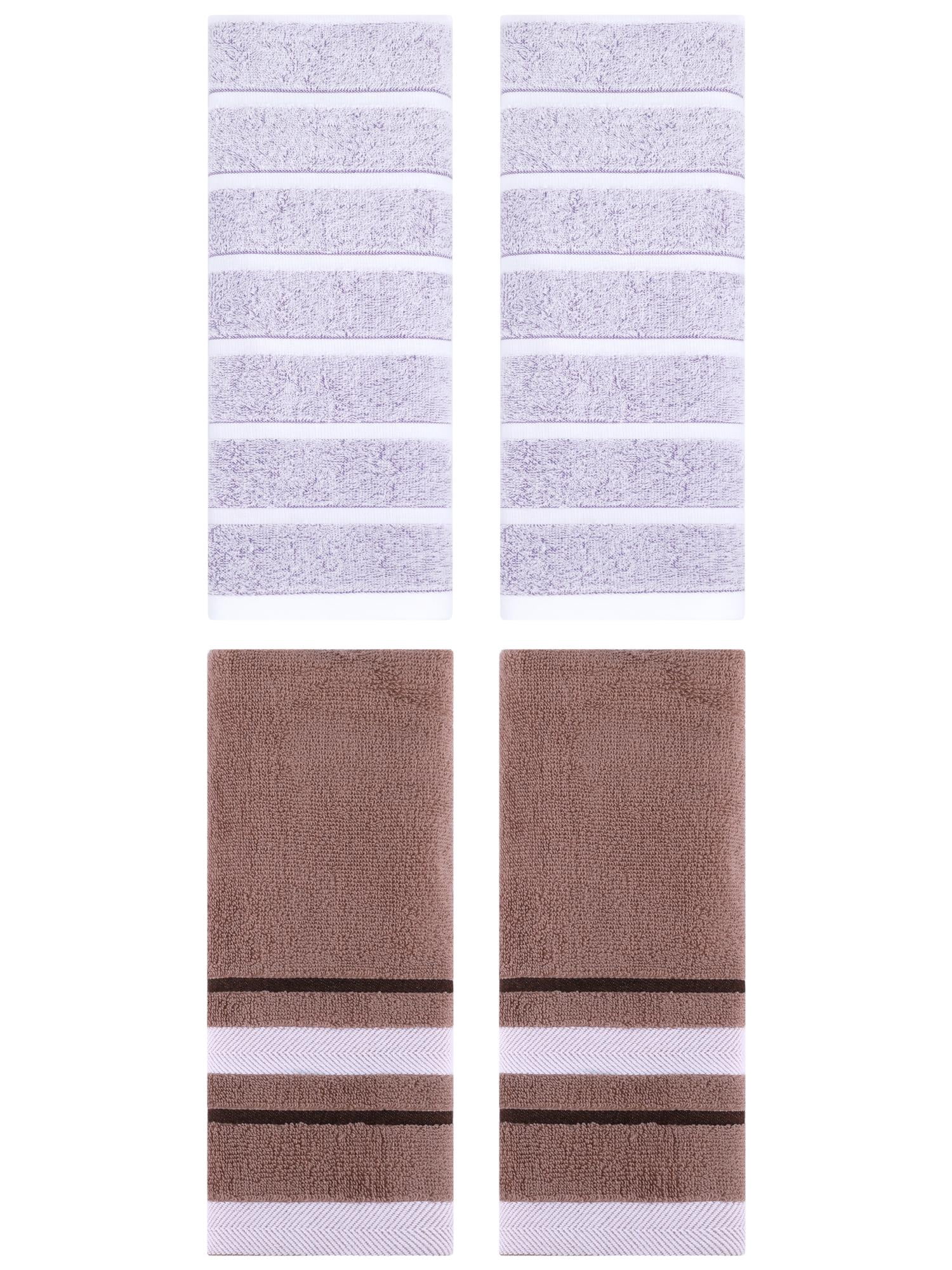 Unique Bargains 4 Pcs Striped Hand Towel 13 x 29 Inch Light Purple/Brown