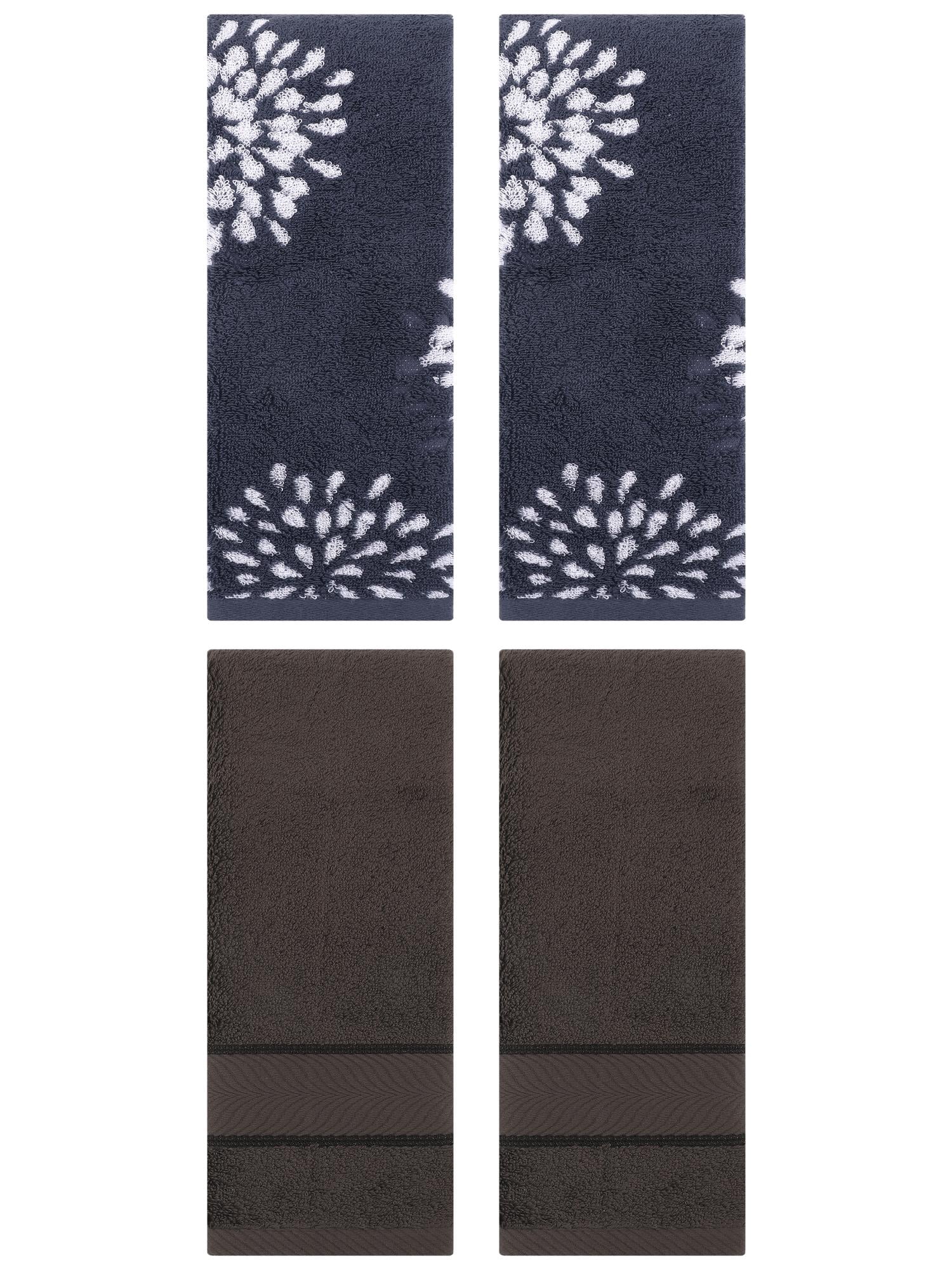 Unique Bargains 4 Pcs Striped Hand Towel 14" x 30" Dark Brown/Blue