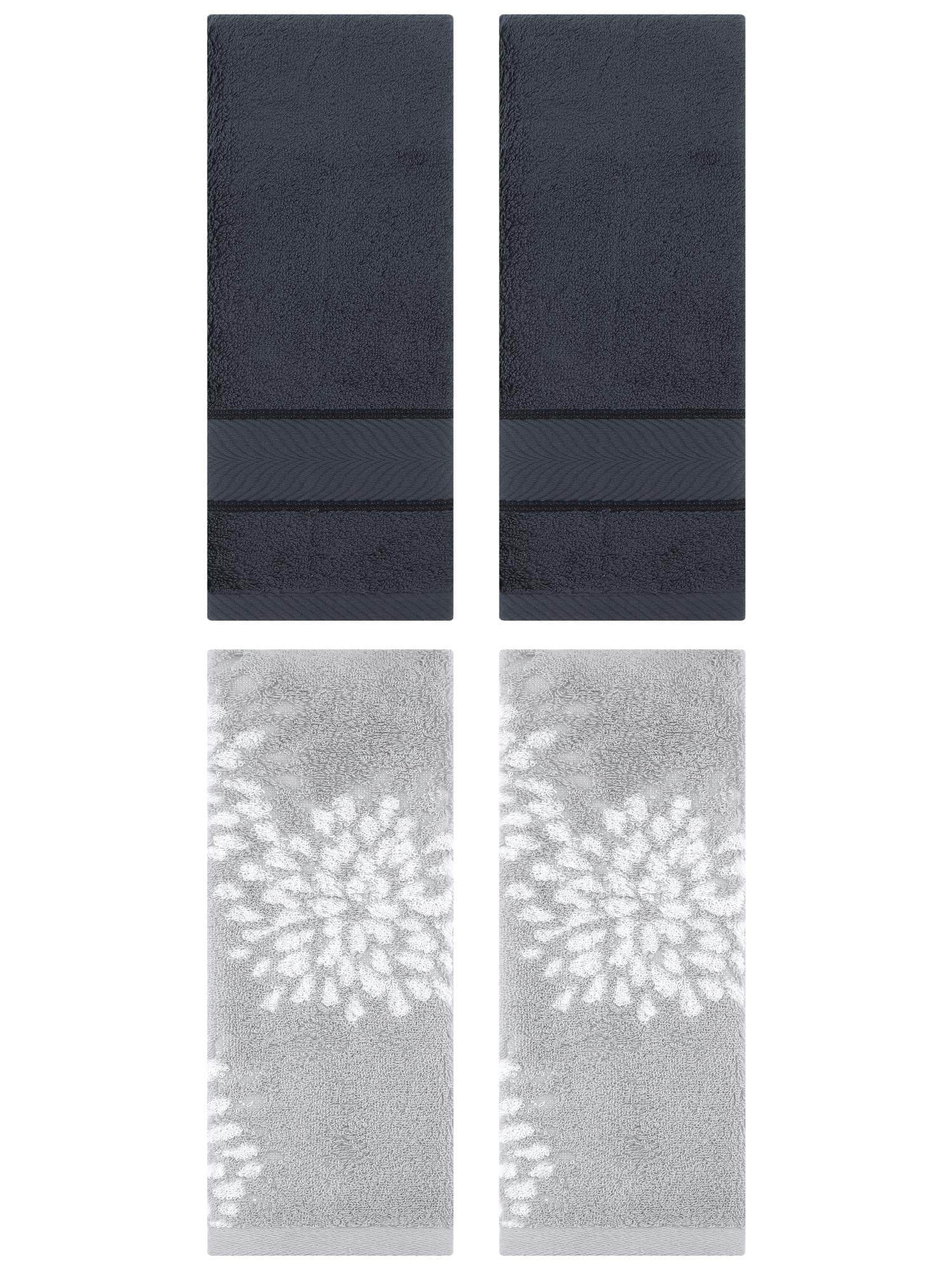 Unique Bargains 4 Pcs Striped Hand Towel 14" x 30" Dark Grey/Grey