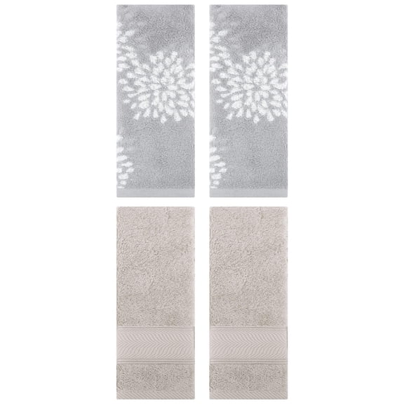 Unique Bargains 4 Pcs Striped Hand Towel 14" x 30" Light Brown/Grey