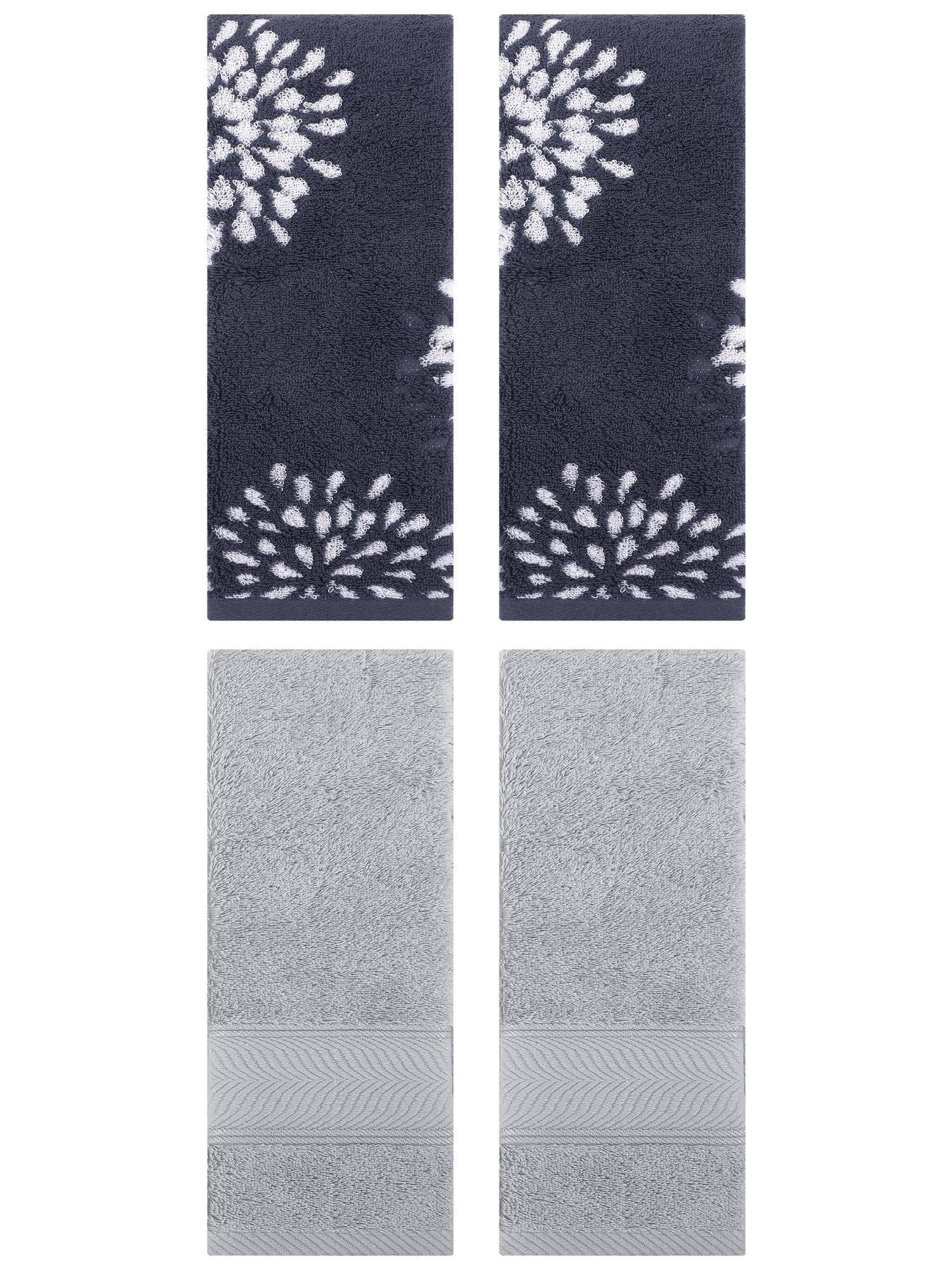 Unique Bargains 4 Pcs Striped Hand Towel 14" x 30" Light Grey/Blue