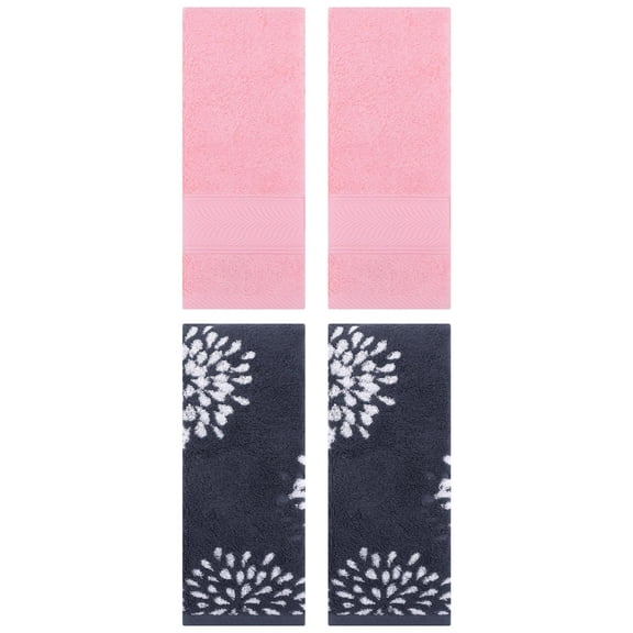Unique Bargains 4 Pcs Striped Hand Towel 14" x 30" Pink/Blue