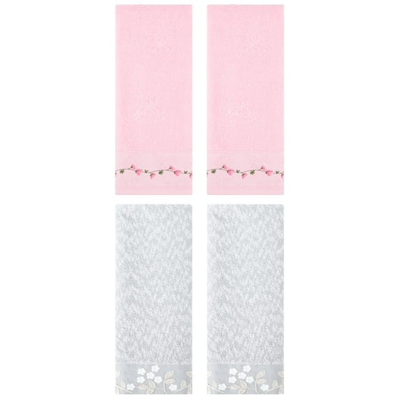 Unique Bargains 4 Pcs Striped Hand Towel Decor Light Grey/Orange 14" x 30"/13" x 29"