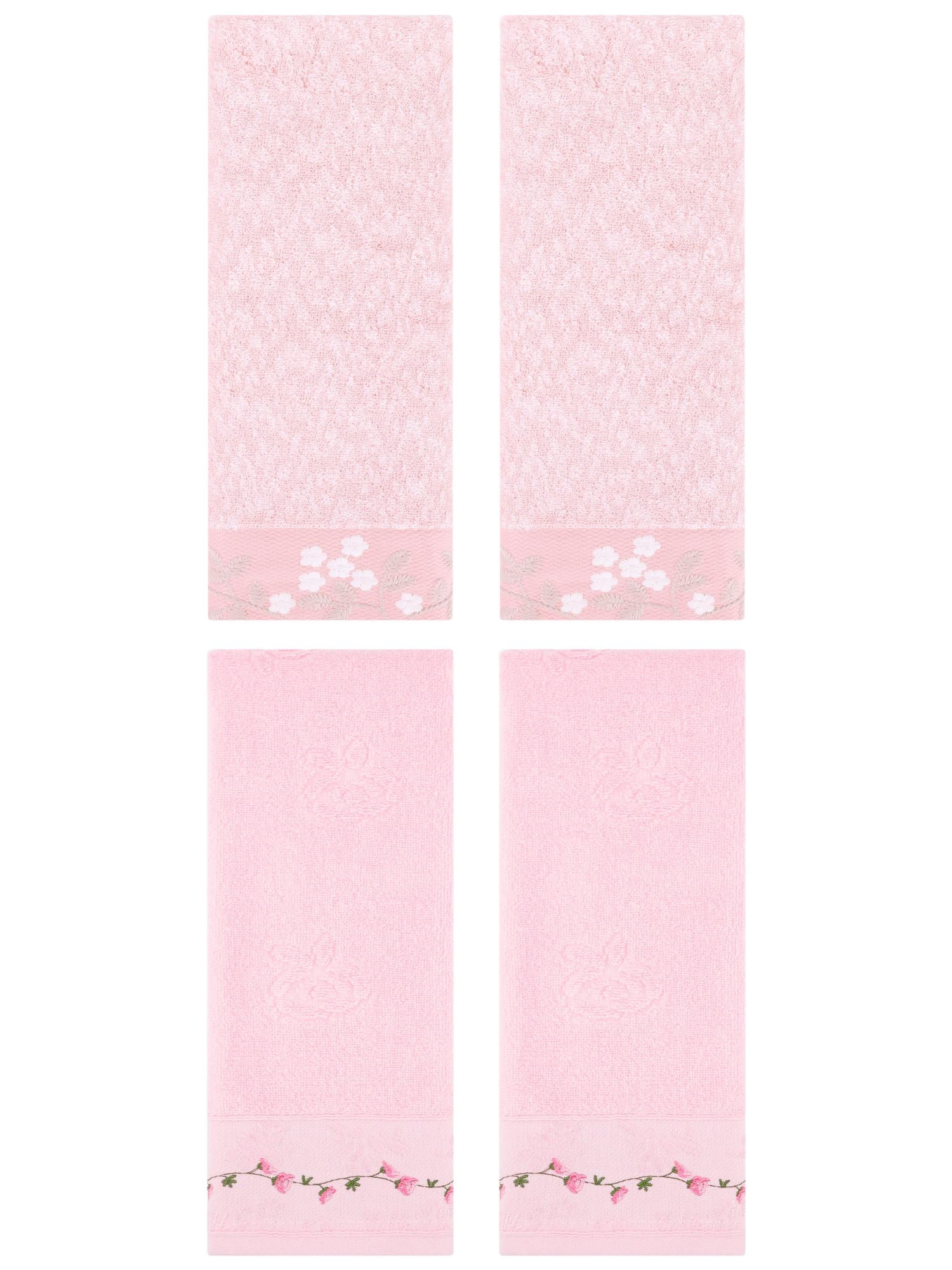 Unique Bargains 4 Pcs Striped Hand Towel Decor Light Pink/Orange 14" x 30"/13" x 29"