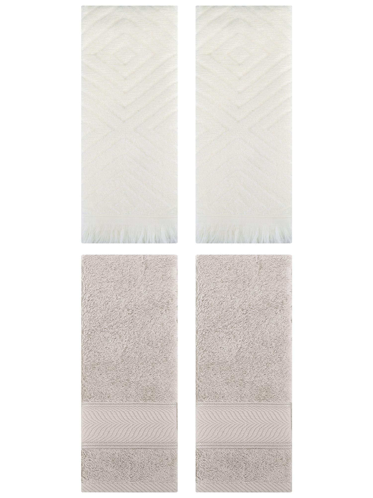 Unique Bargains 4 Pcs Striped Hand Towel Light Brown/Beige 14" x 30"/13" x 29"