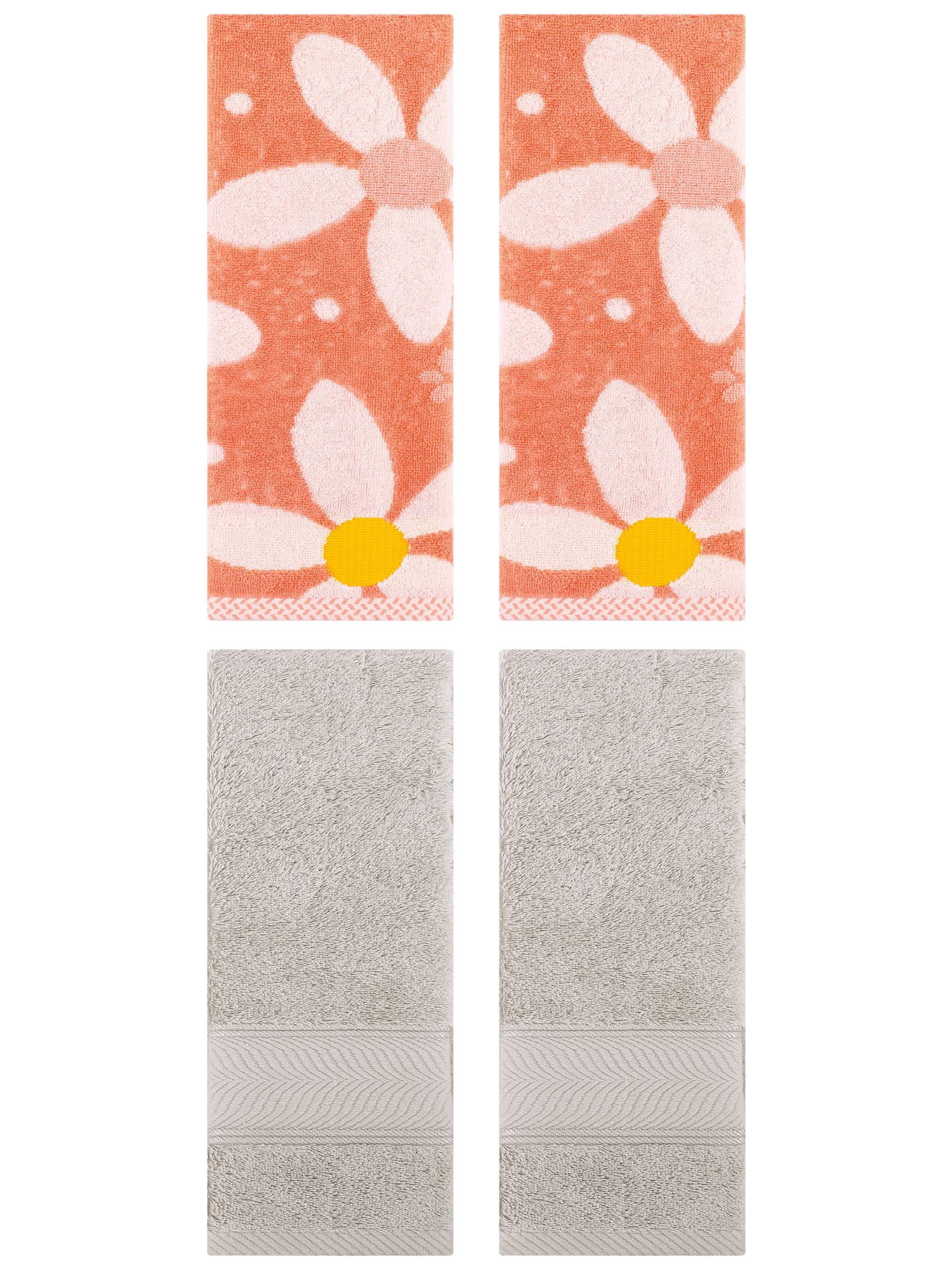 Unique Bargains 4 Pcs Striped Hand Towel Light Brown/Orange 14" x 30"/13" x 29"
