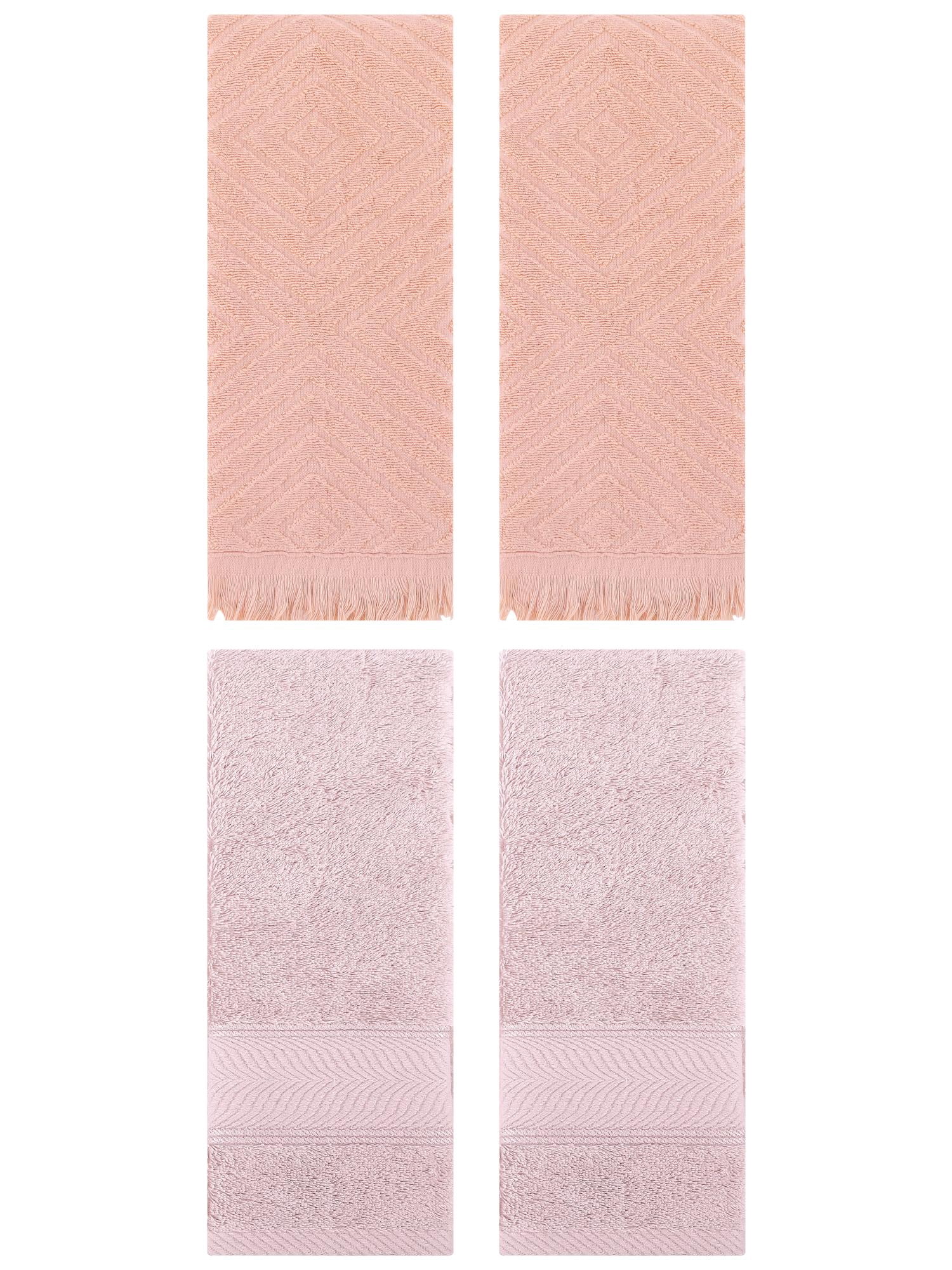 Unique Bargains 4 Pcs Striped Hand Towel Light Pink/Orange 14" x 30"/13" x 29"