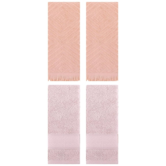 Unique Bargains 4 Pcs Striped Hand Towel Light Pink/Orange 14" x 30"/13" x 29"