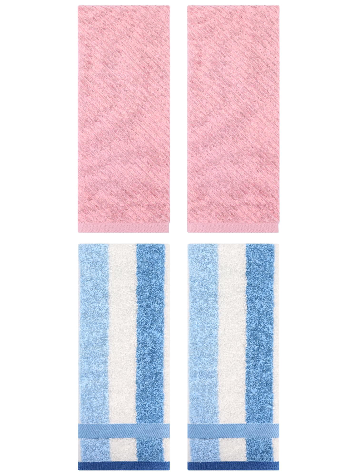 Unique Bargains 4 Pcs Striped Hand Towel Set Blue/Pink 13" x 29"/14" x 30"