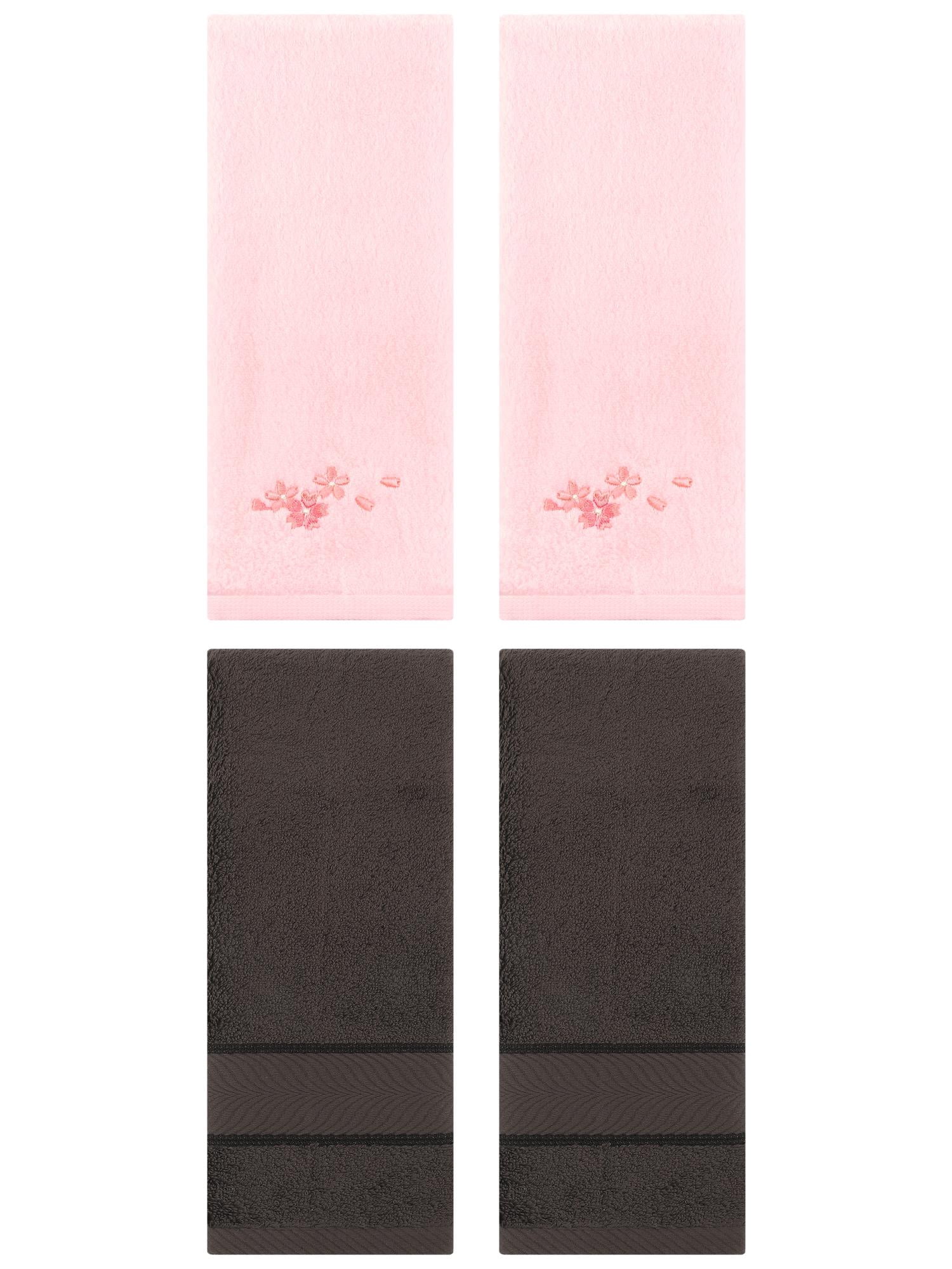 Unique Bargains 4 Pcs Striped Hand Towel Set Dark Brown/Pink 14" x 30"/13" x 29"
