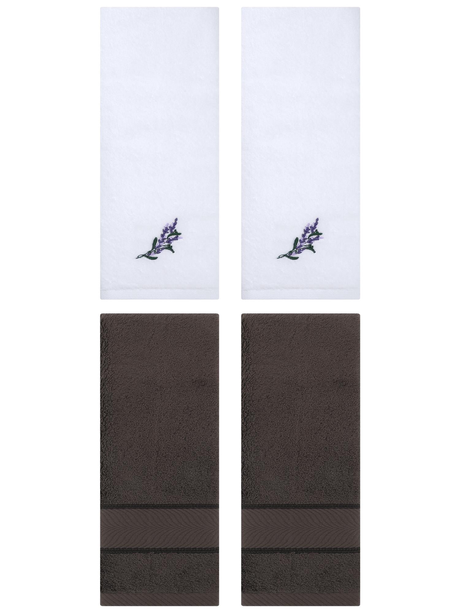 Unique Bargains 4 Pcs Striped Hand Towel Set Dark Brown/White 14" x 30"/13" x 29"
