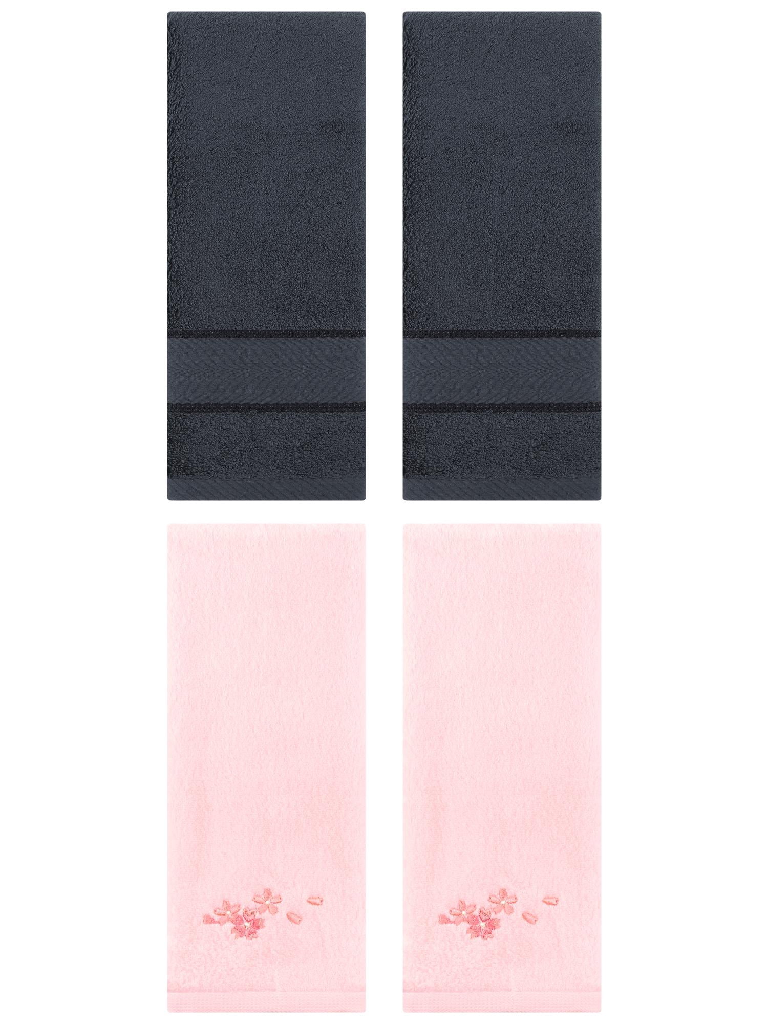 Unique Bargains 4 Pcs Striped Hand Towel Set Dark Grey/Pink 14" x 30"/13" x 29"