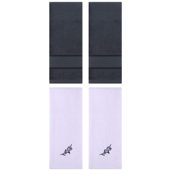 Unique Bargains 4 Pcs Striped Hand Towel Set Dark Grey/Purple 14" x 30"/13" x 29"