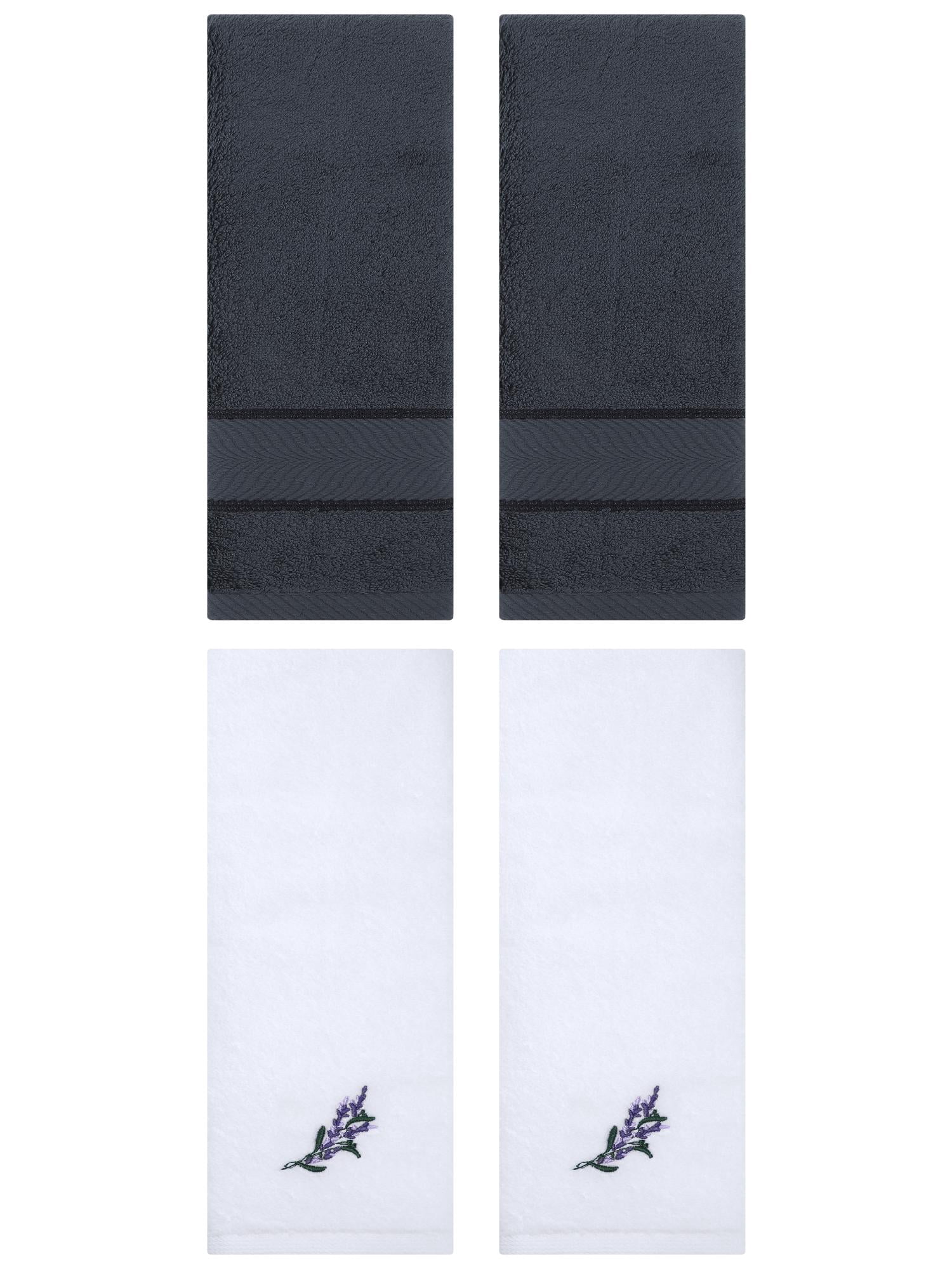 Unique Bargains 4 Pcs Striped Hand Towel Set Dark Grey/White 14" x 30"/13" x 29"