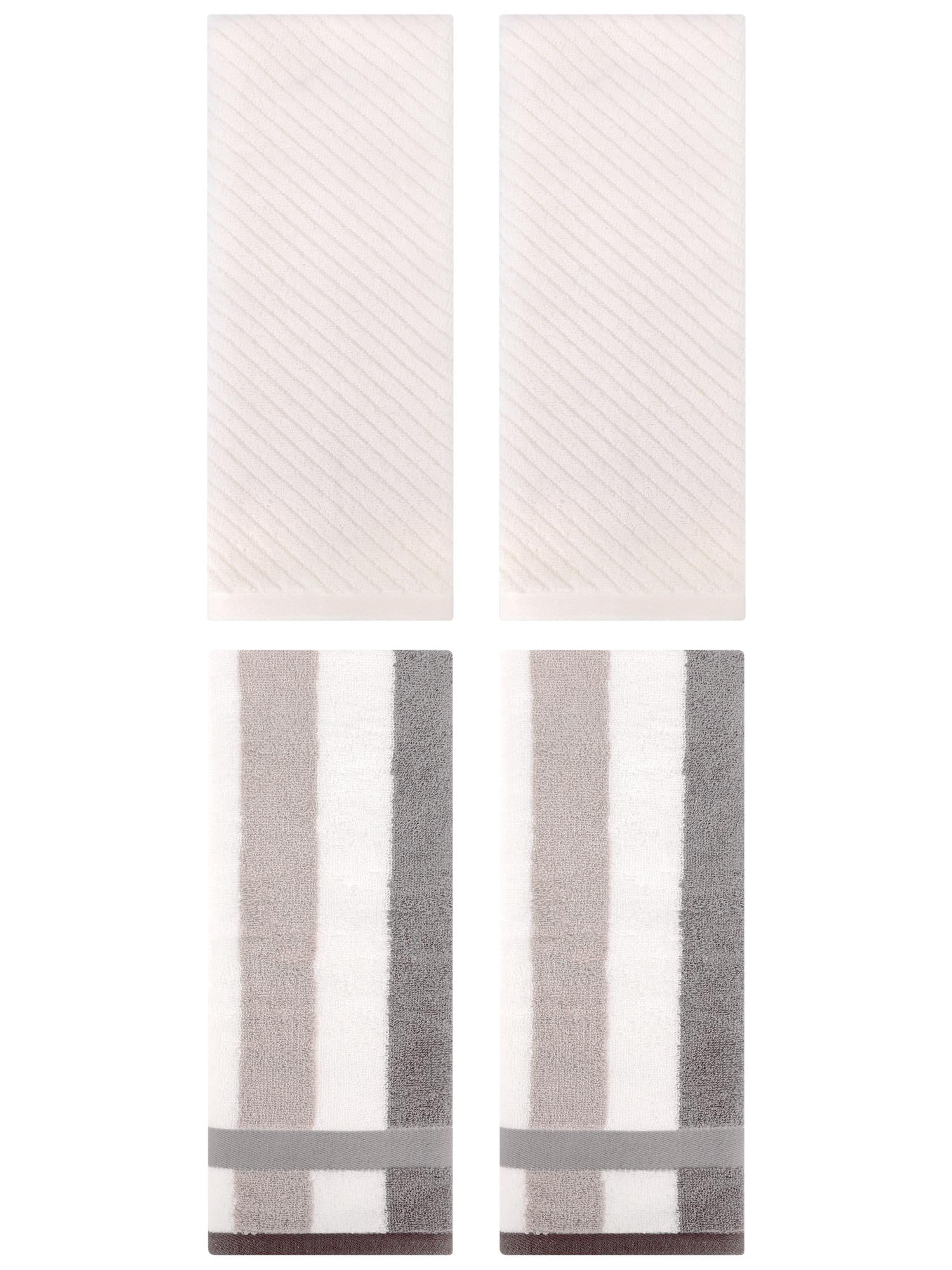 Unique Bargains 4 Pcs Striped Hand Towel Set Grey/Beige 13" x 29"/14" x 30"