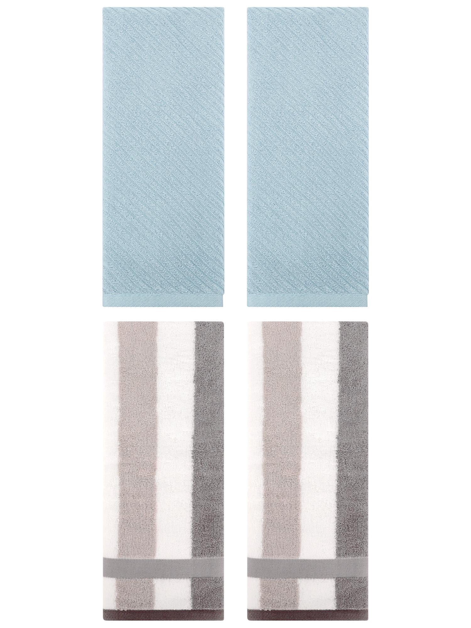 Unique Bargains 4 Pcs Striped Hand Towel Set Grey/Blue 13" x 29"/14" x 30"