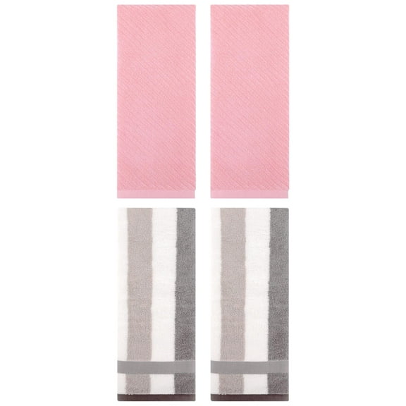 Unique Bargains 4 Pcs Striped Hand Towel Set Grey/Pink 13" x 29"/14" x 30"