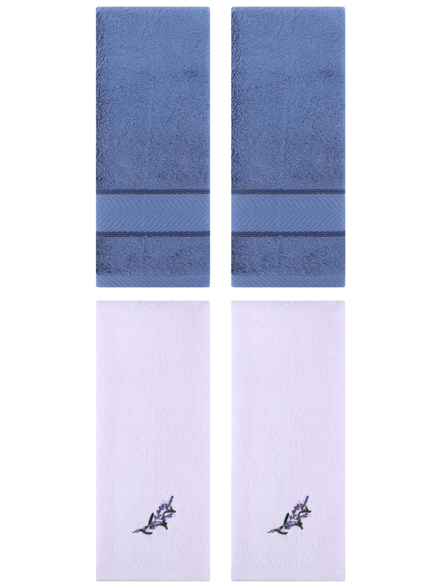 Unique Bargains 4 Pcs Striped Hand Towel Set Light Blue/Purple 14" x 30"/13" x 29"