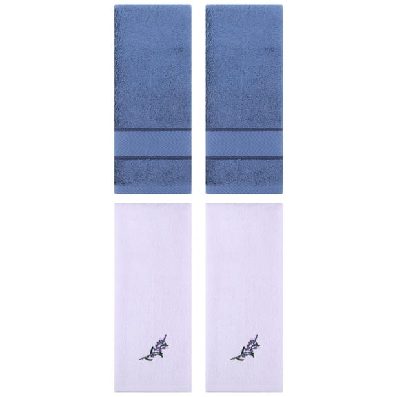 Unique Bargains 4 Pcs Striped Hand Towel Set Light Blue/Purple 14" x 30"/13" x 29"