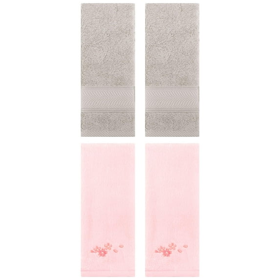 Unique Bargains 4 Pcs Striped Hand Towel Set Light Brown/Pink 14" x 30"/13" x 29"