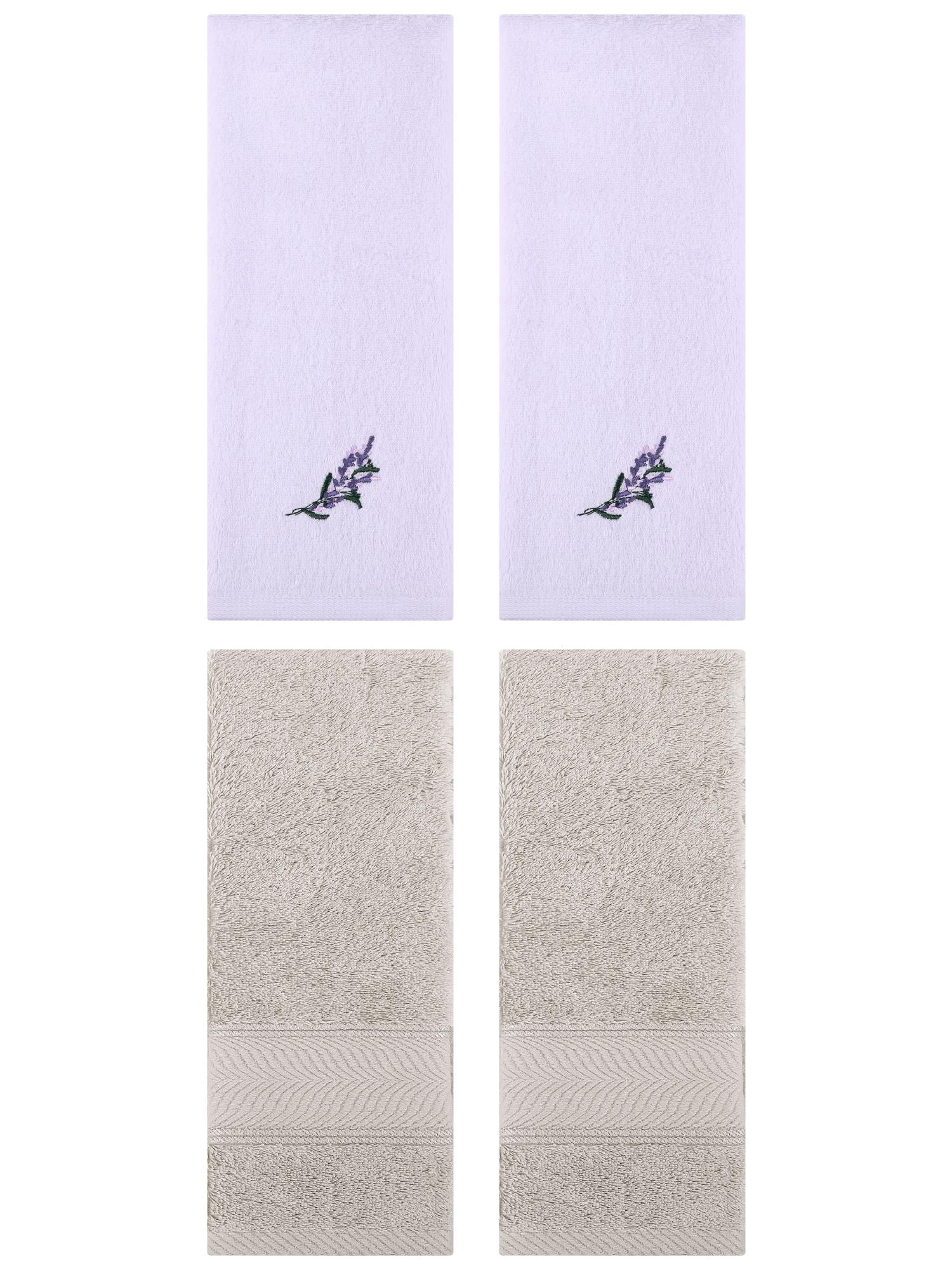 Unique Bargains 4 Pcs Striped Hand Towel Set Light Brown/Purple 14" x 30"/13" x 29"