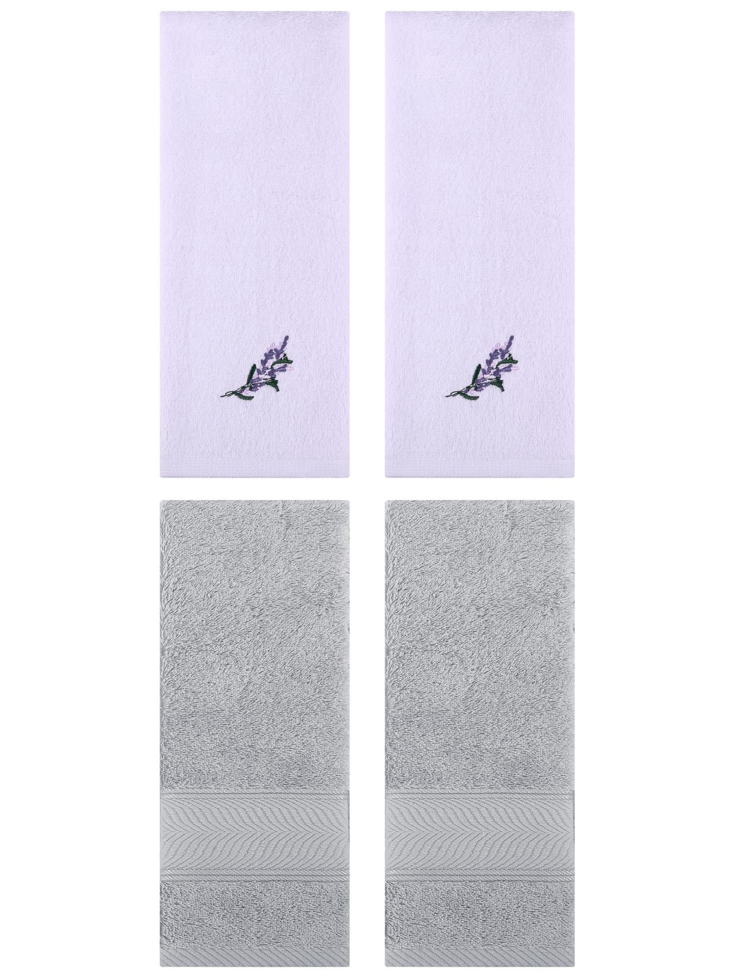 Unique Bargains 4 Pcs Striped Hand Towel Set Light Grey/Purple 14" x 30"/13" x 29"